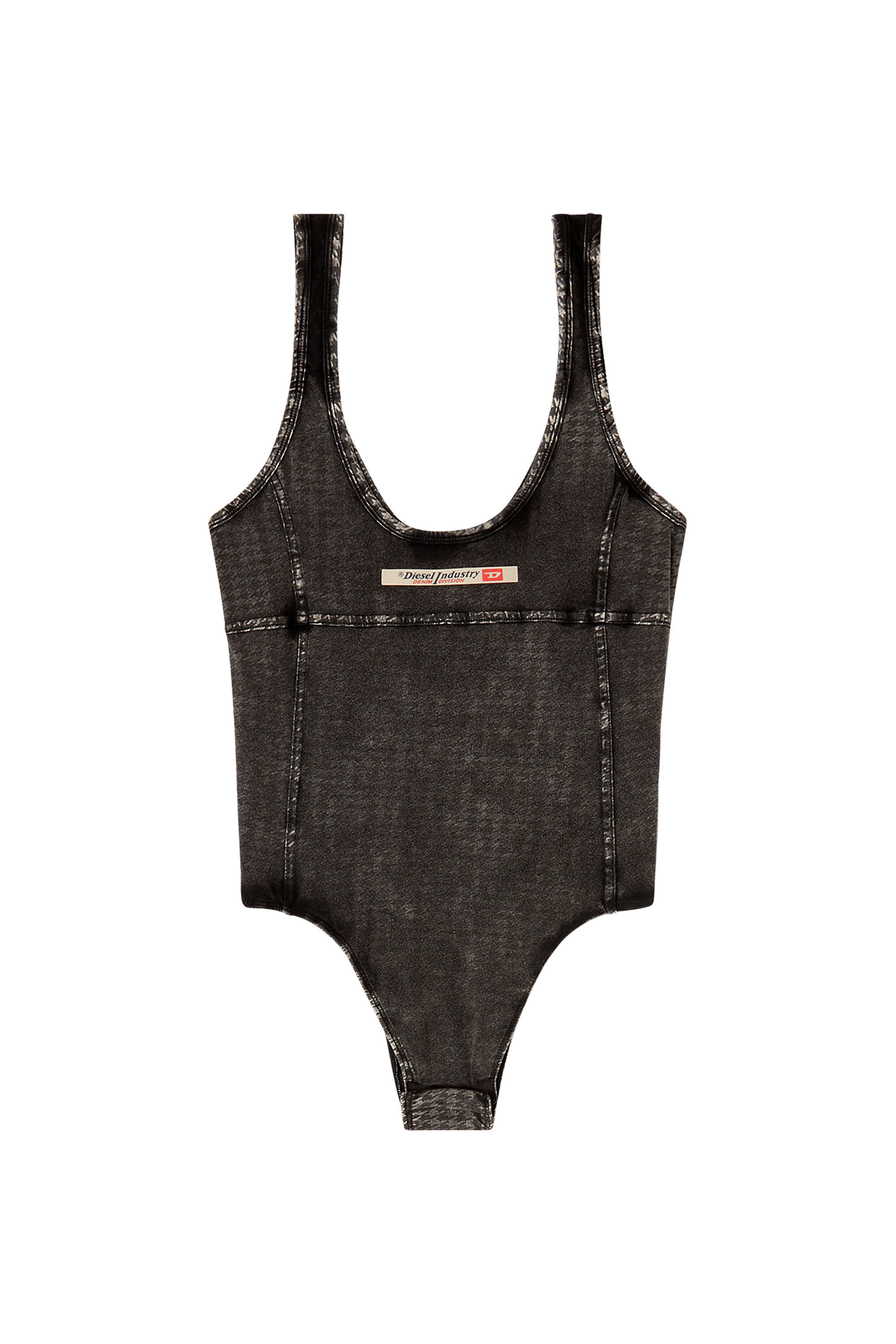 Diesel - PHOEBE-DNM, Woman's Cotton bodysuit with houndstooth print in Dark grey - 2