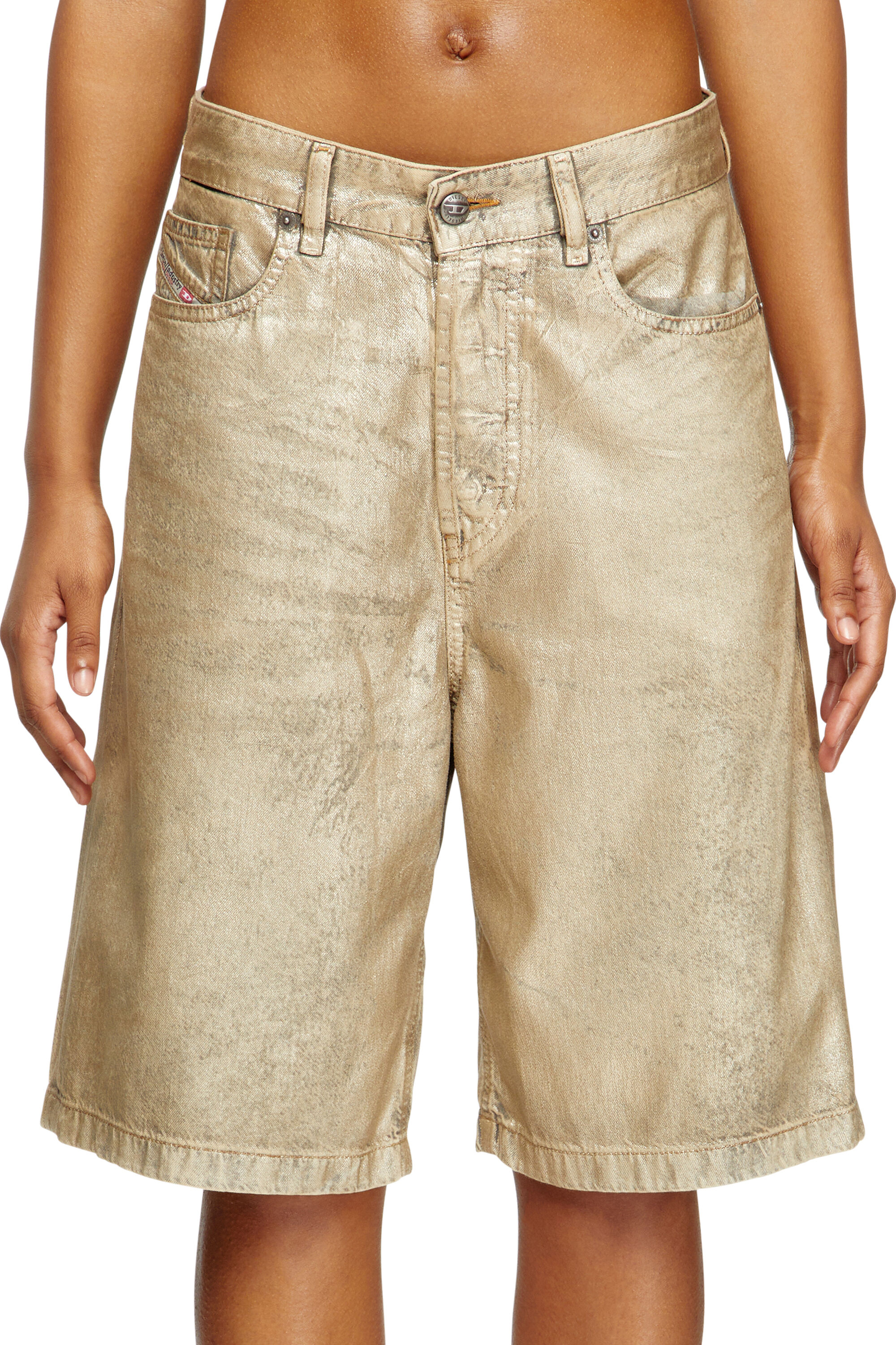 Diesel - Dile_Luna Shorts, Woman's Shorts in distressed metallic denim in Gold - 3