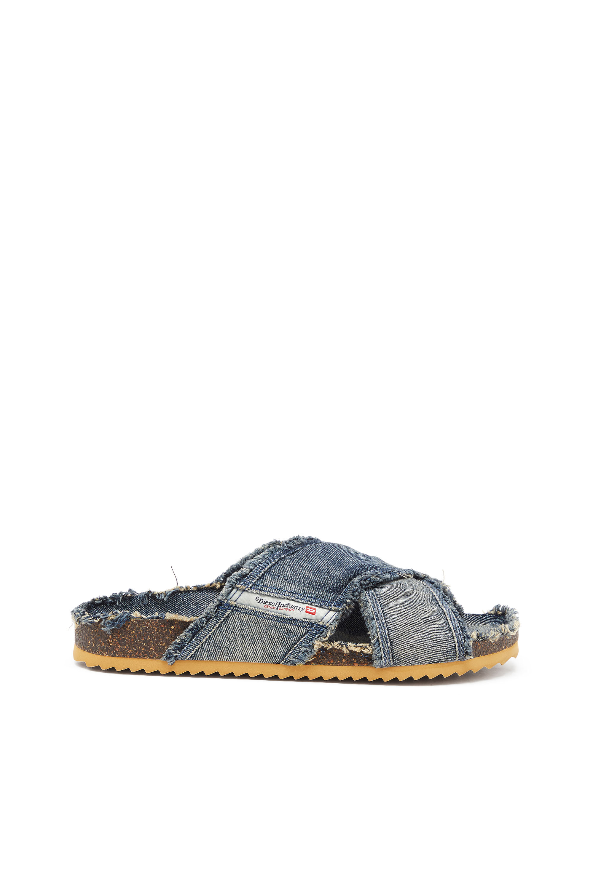 Diesel - D-WOODSTOCK CROSS, Man's D-Woodstock-Crossover slides in frayed denim in Medium blue - 1