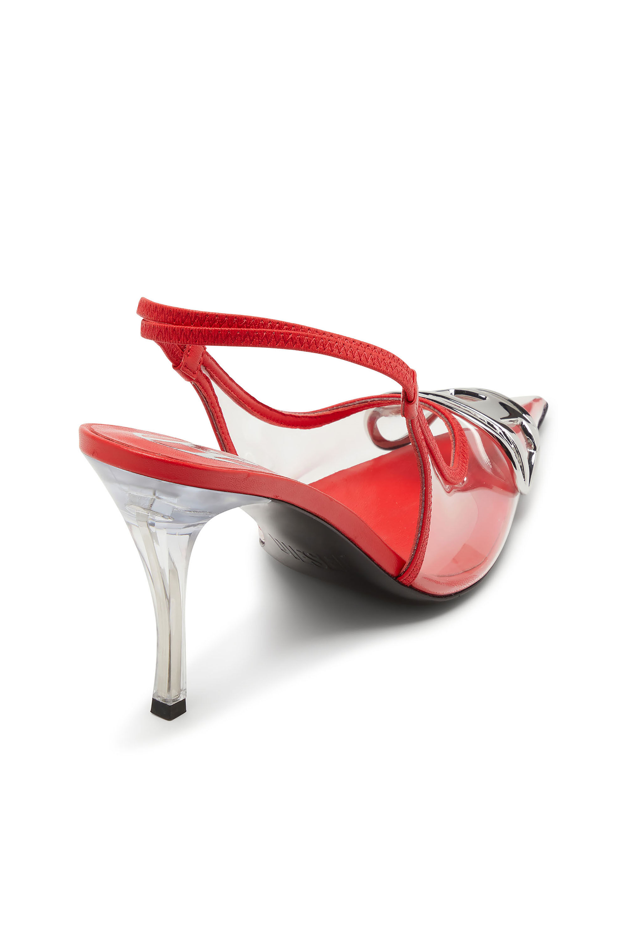 Diesel - D-VENUS SB, Woman's D-Venus-Leather-trim transparent slingback pumps in Red - 4