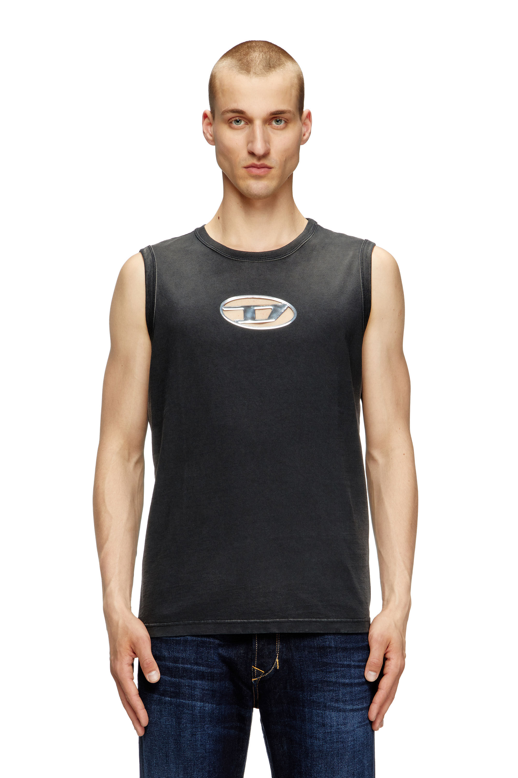 Diesel - T-BRICO, Man's Faded tank top with puffy Oval D in Black - 3