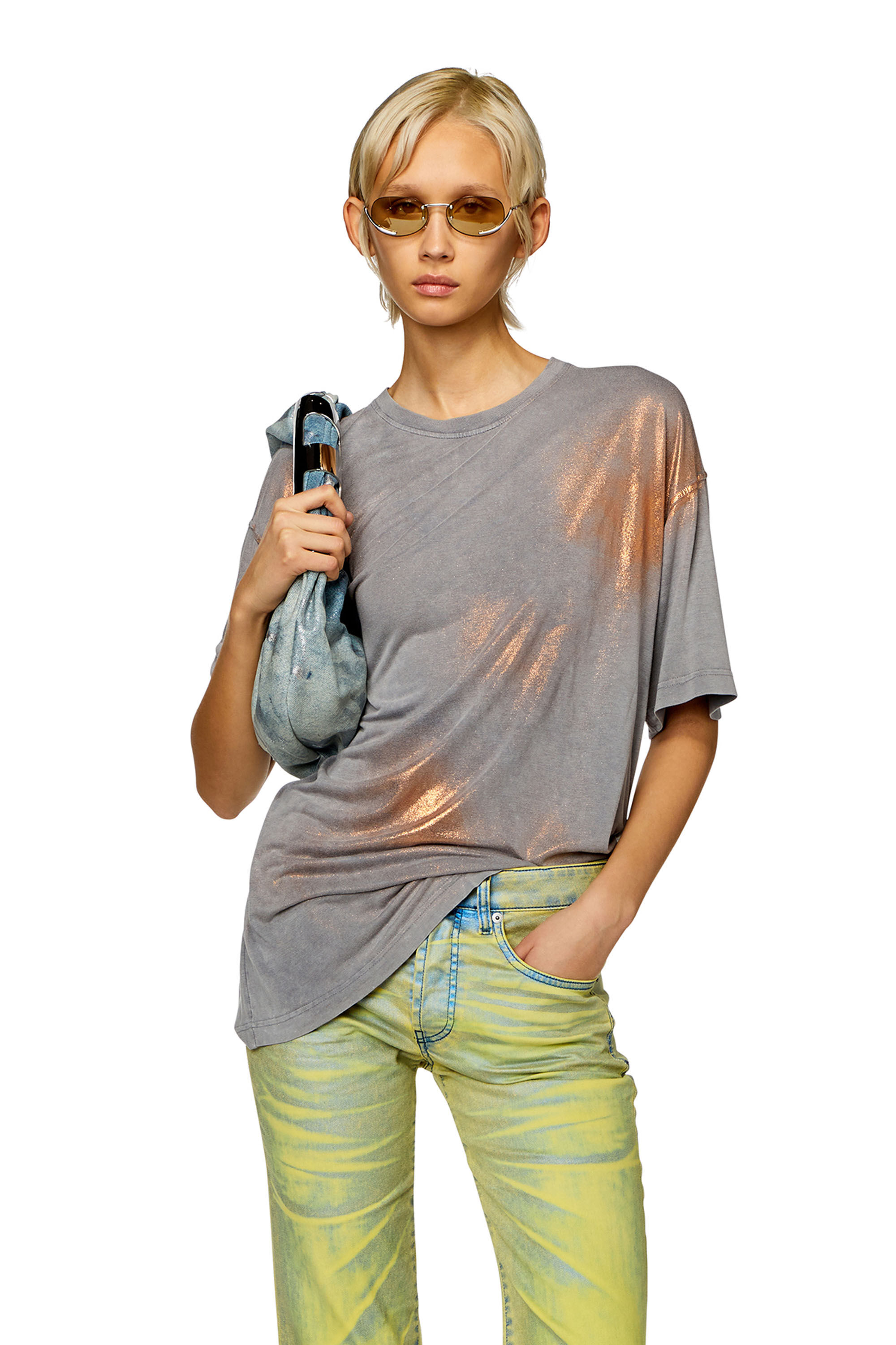 Diesel - T-BUXT, Woman Faded metallic T-shirt in Multicolor - Image 1