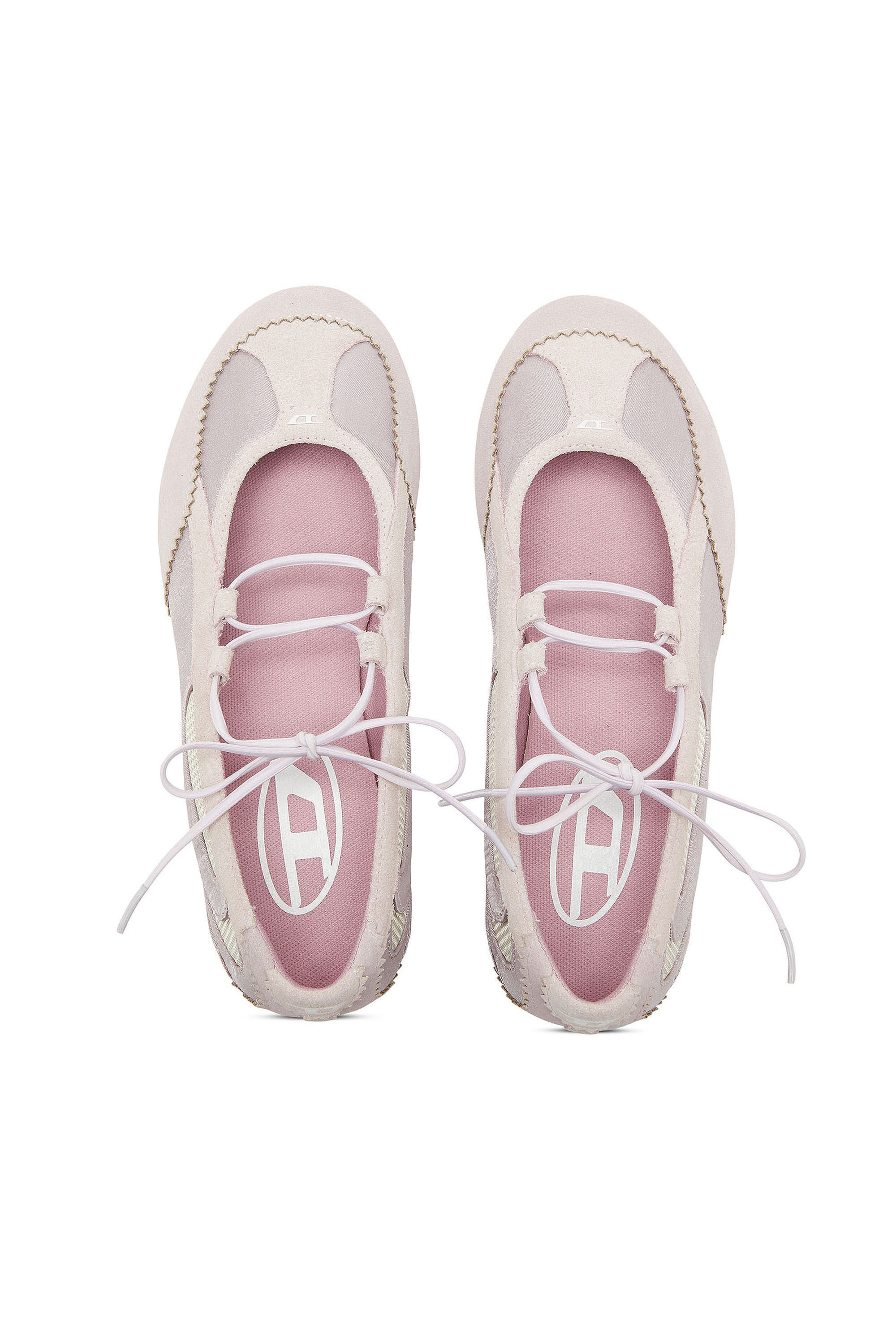 Diesel - D-MILE BALLERINA LACE UP II W, Woman's D-Mile - Lace-up ballerina flats in leather and mesh in Pink - 4