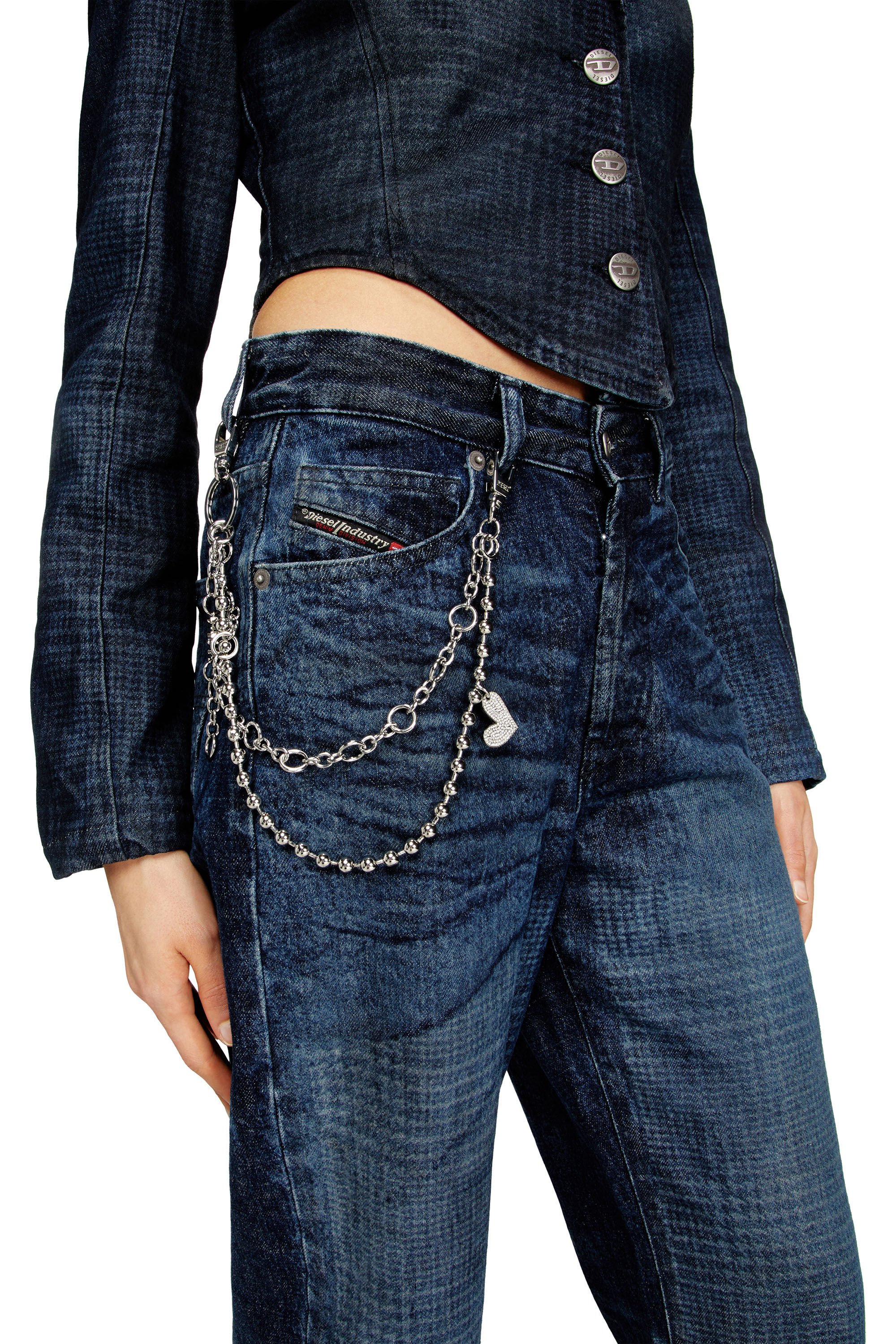 Diesel - CHAIN-D M, Woman's Layered chain charm with heart and Diesel pendant in Silver - 3