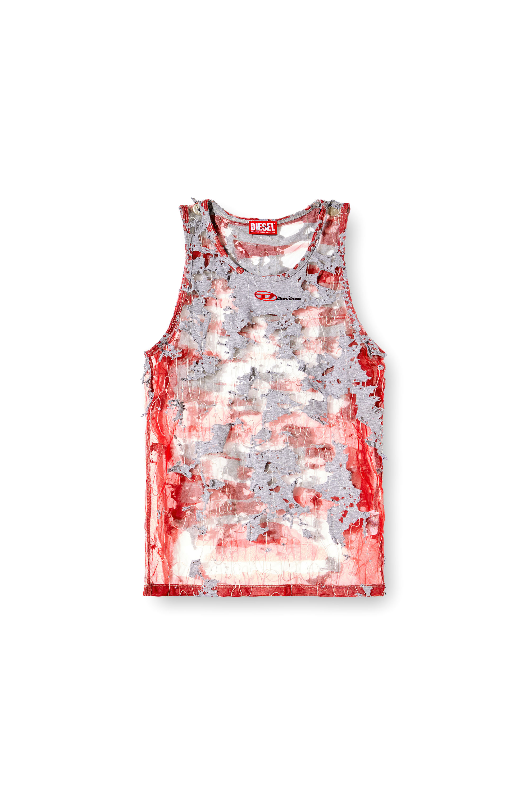 Diesel - T-LIFTY-DEVOR-DD, Unisex's Destroyed tank top in devoré jersey in Red/Grey - 3