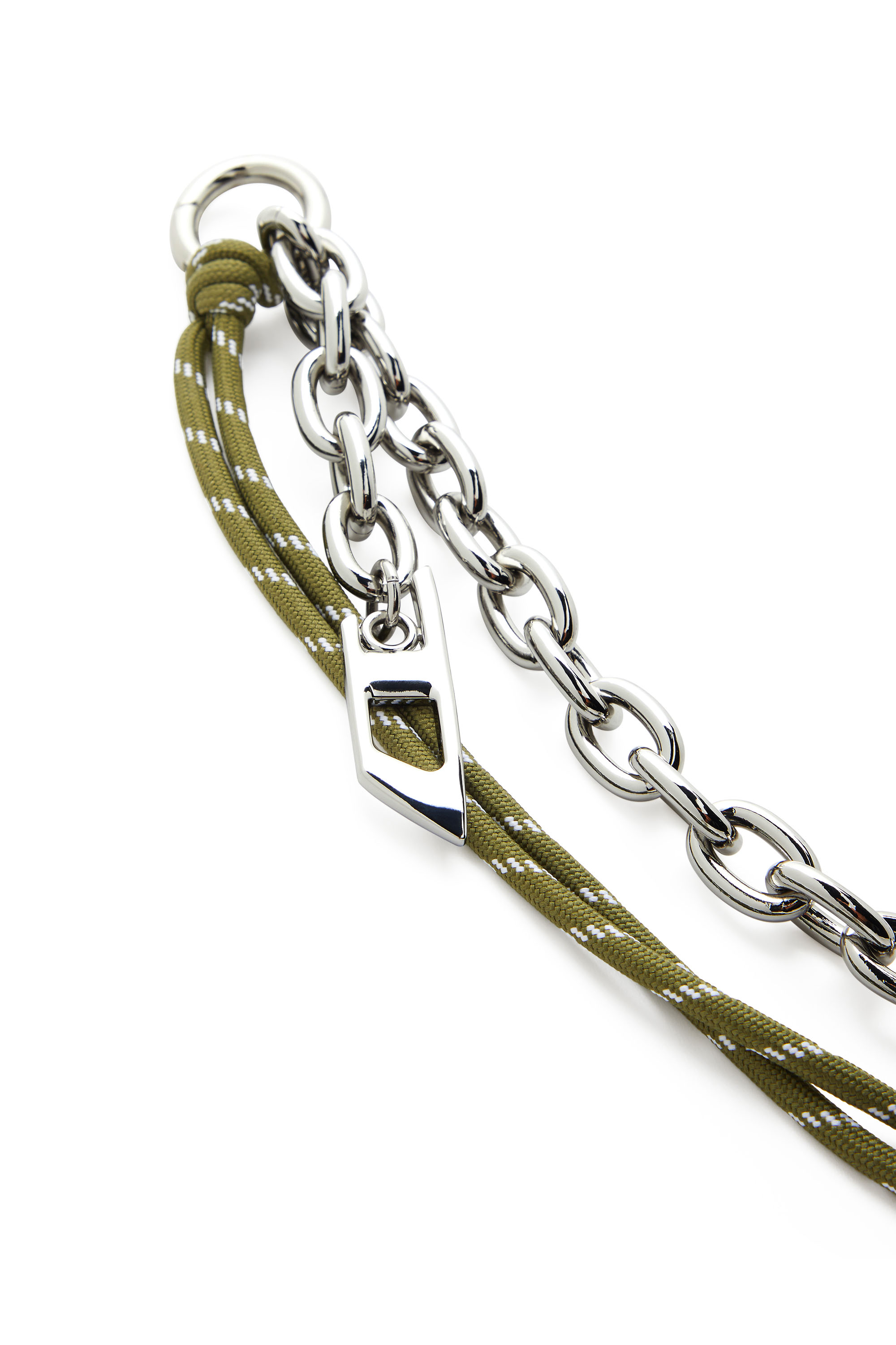 Diesel - CHAIN-D L, Unisex's Metal charm chain with cord detail in Silver/Green - 2