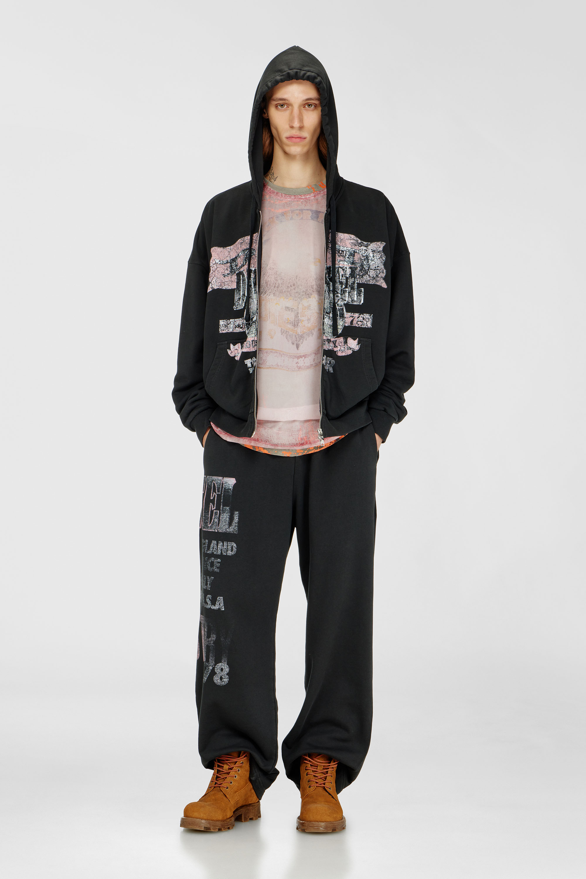 Diesel - S-WILL-ZIP, Man's Zip-up hoodie with concert graphics in Black - 2