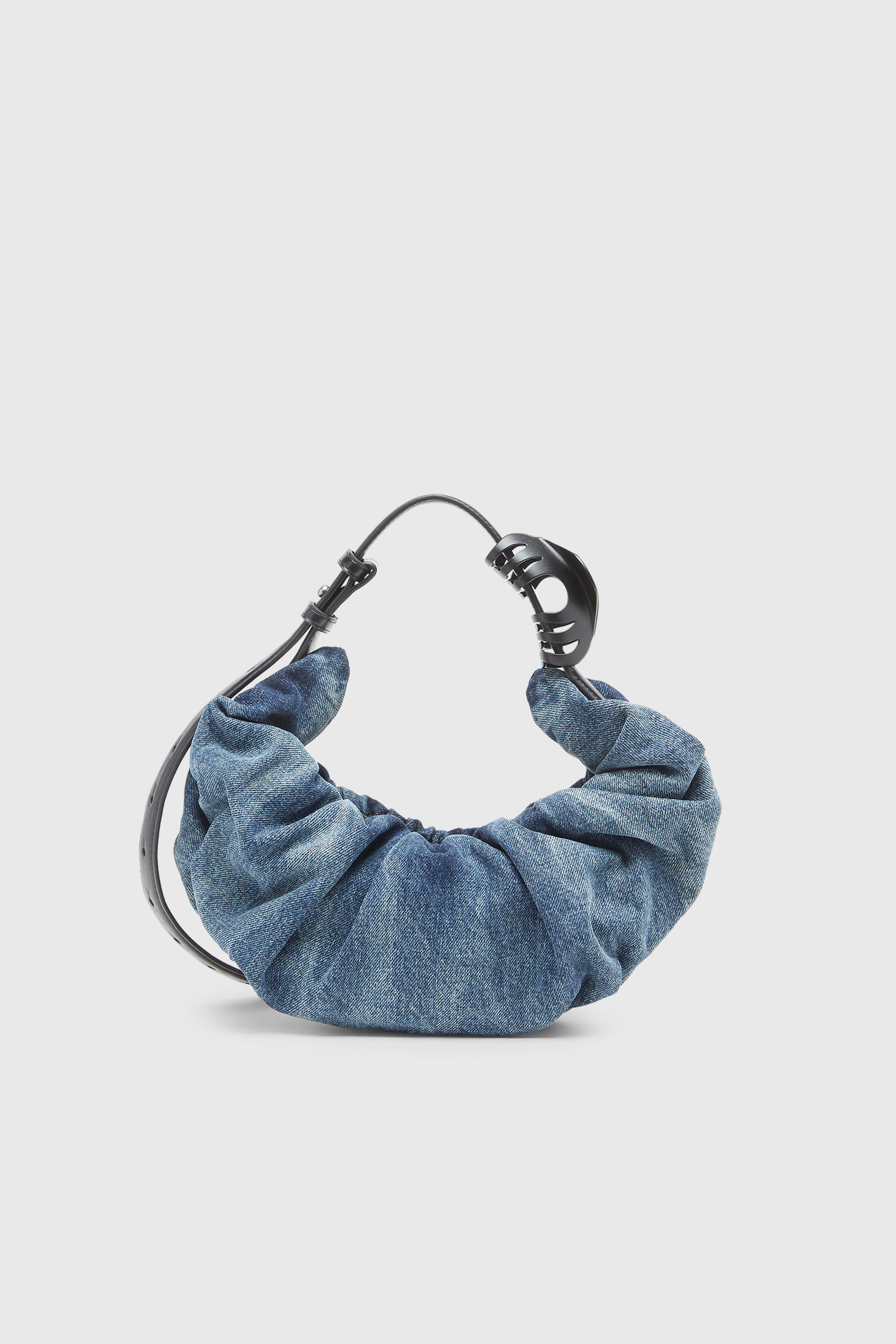 Diesel - GRAB-D HOBO S, Woman's Grab-D-Small scrunched hobo bag in treated denim in Medium blue - 2