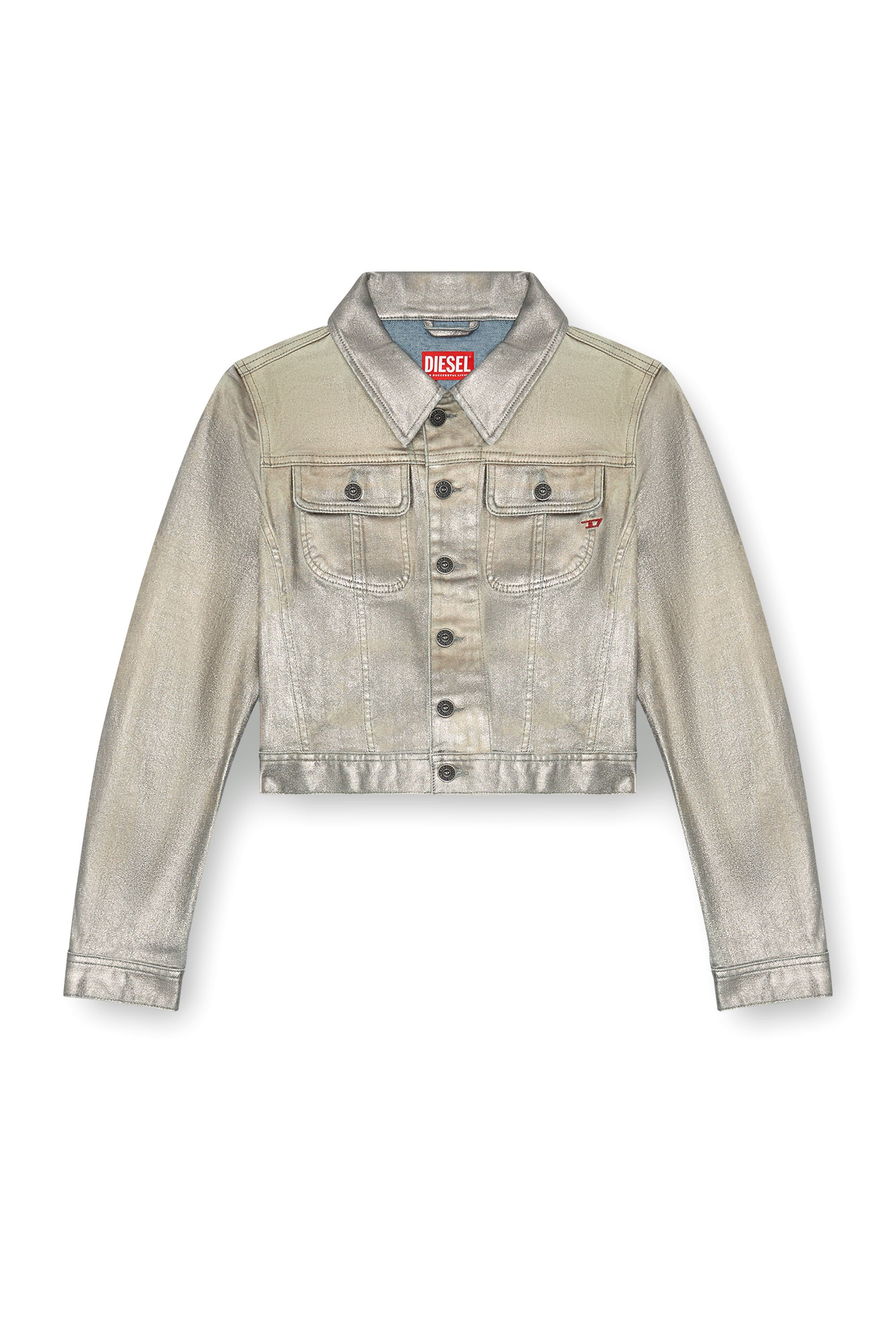 Diesel - DE-SLIMMY-S1, Woman's Trucker jacket in shiny denim canvas in Grey - 5