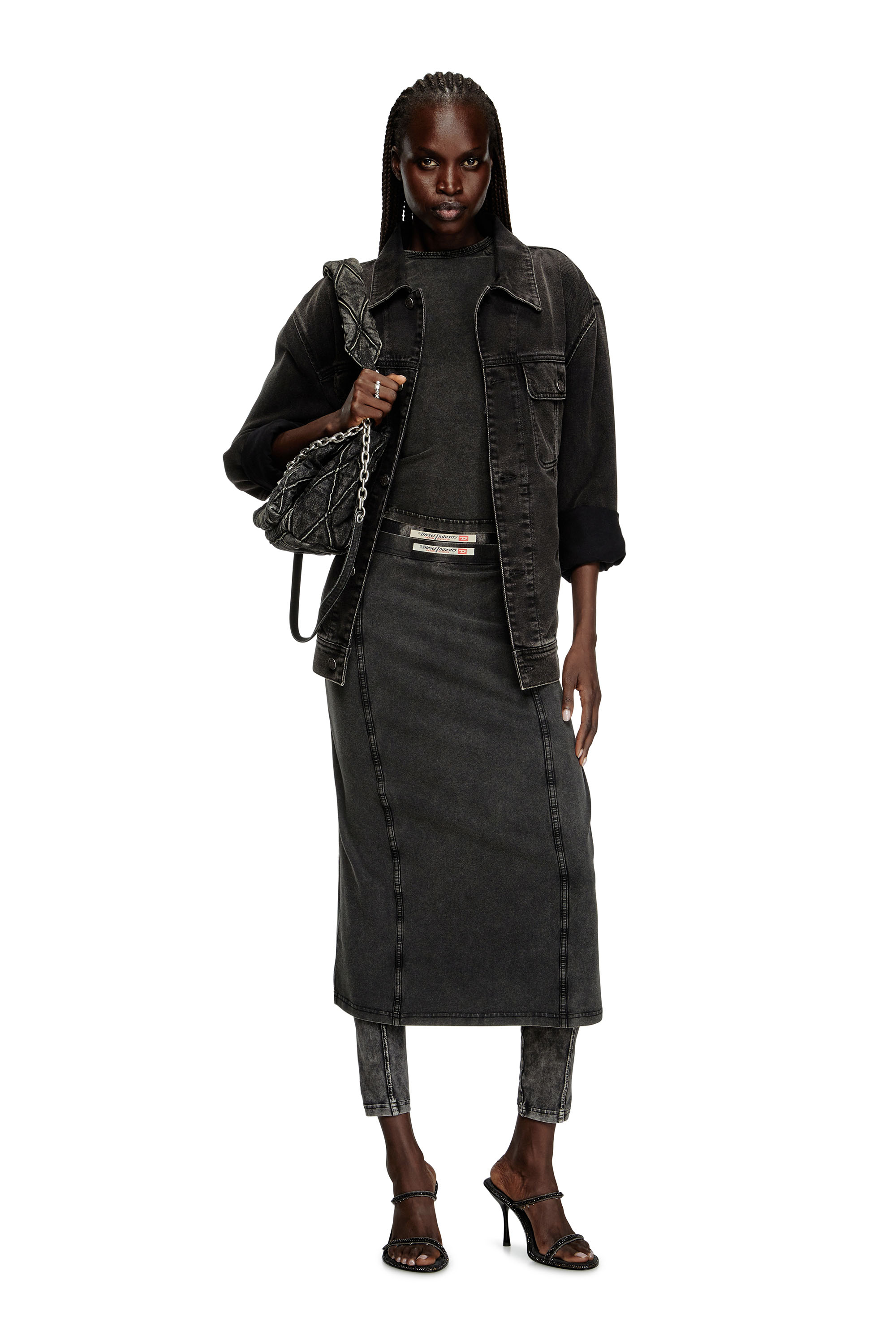 Diesel - O-ALLEGRA, Woman's Midi skirt with denim effect in Black - 1