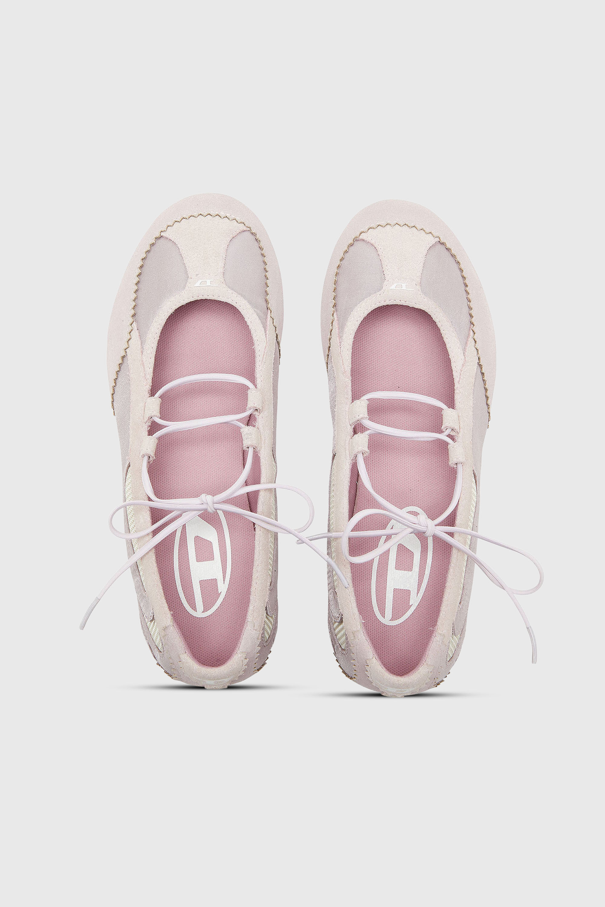Diesel - D-MILE BALLERINA LACE UP II W, Woman's D-Mile - Lace-up ballerina flats in leather and mesh in Pink - 4