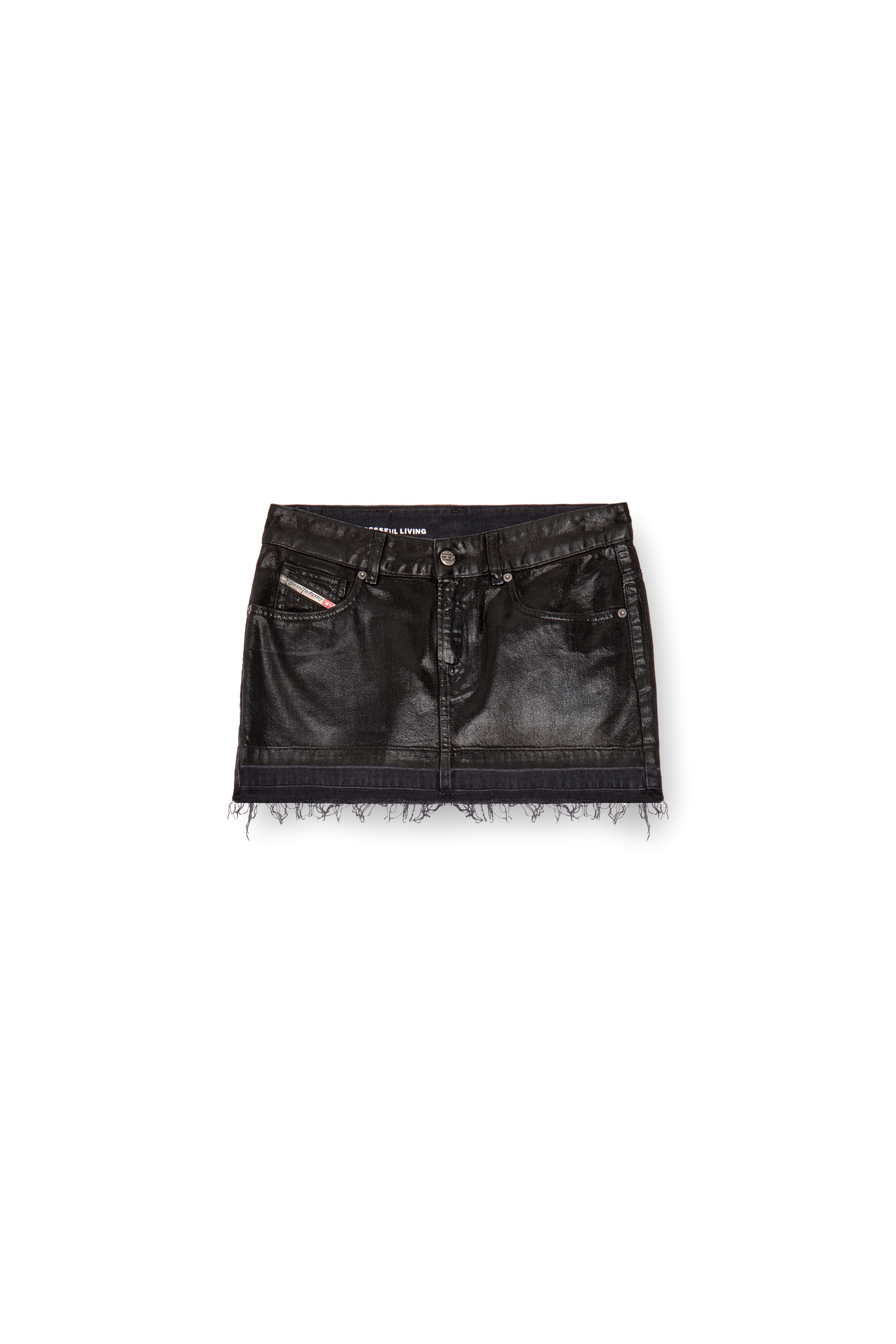 Diesel - DE-RON, Woman's Mini skirt in coated tailoring denim in Black - 3