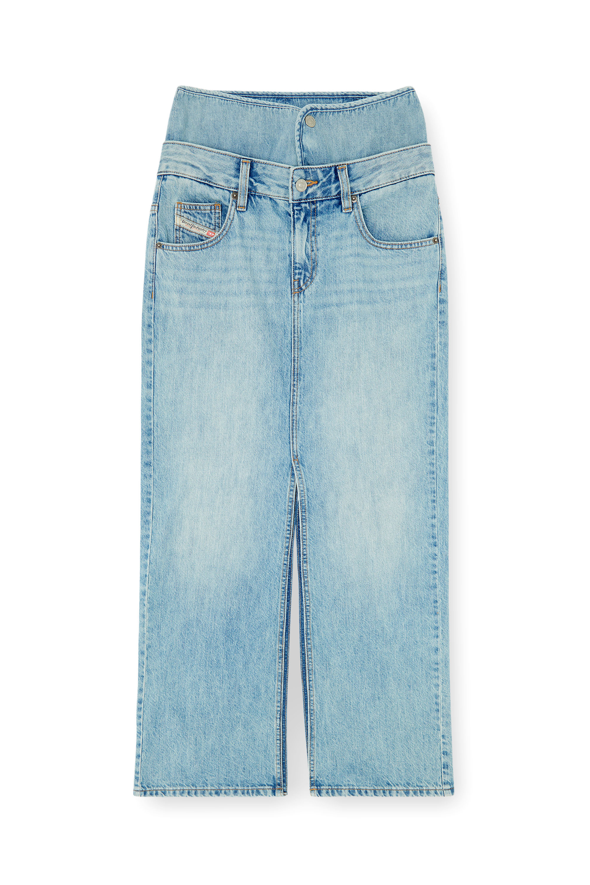 Diesel - DE-SPIVEY, Woman's Jean-illusion denim maxi skirt with slits in null - 4