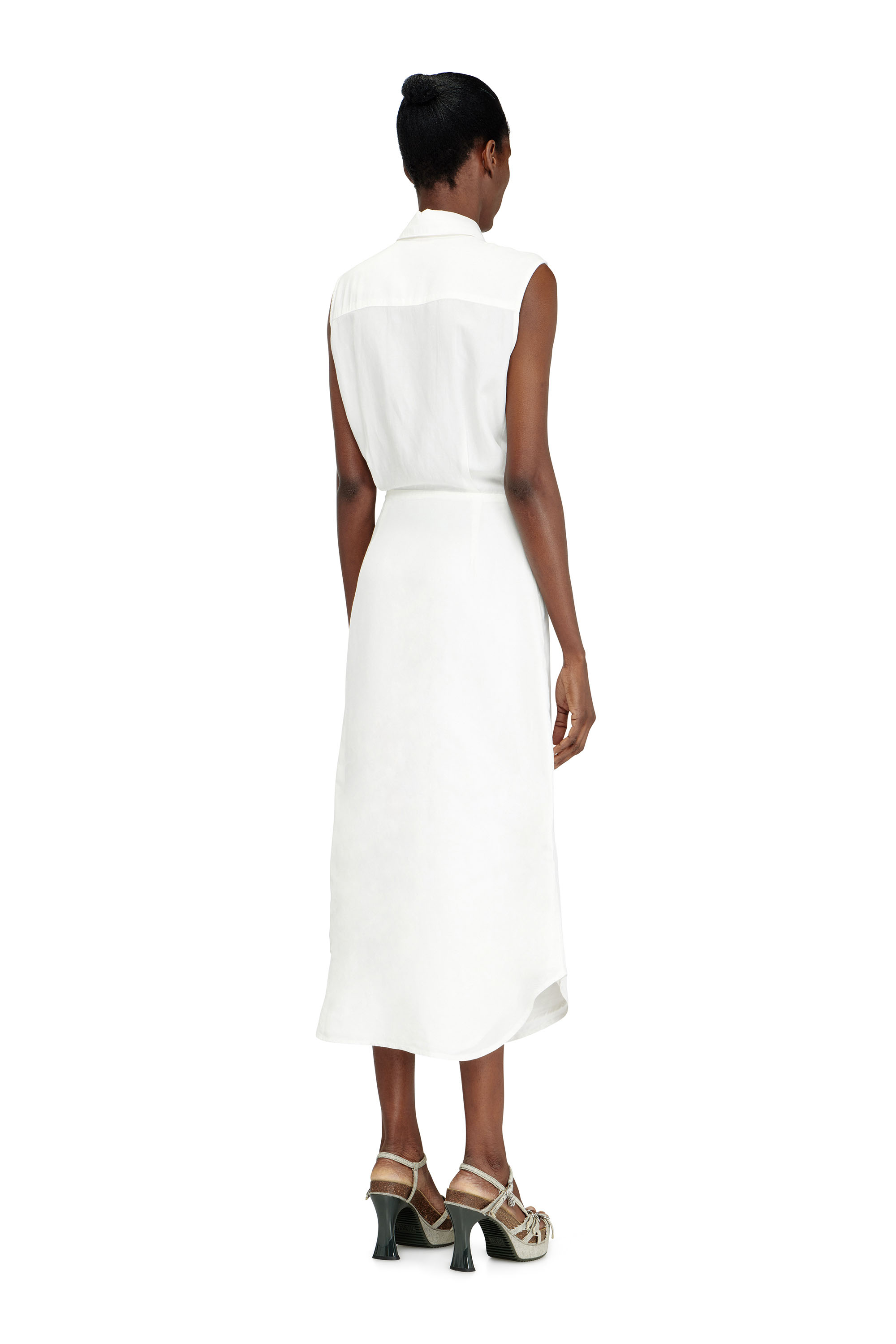 Diesel - D-ELTA-SL, Woman's Linen-blend midi dress with knot detail in White - 4