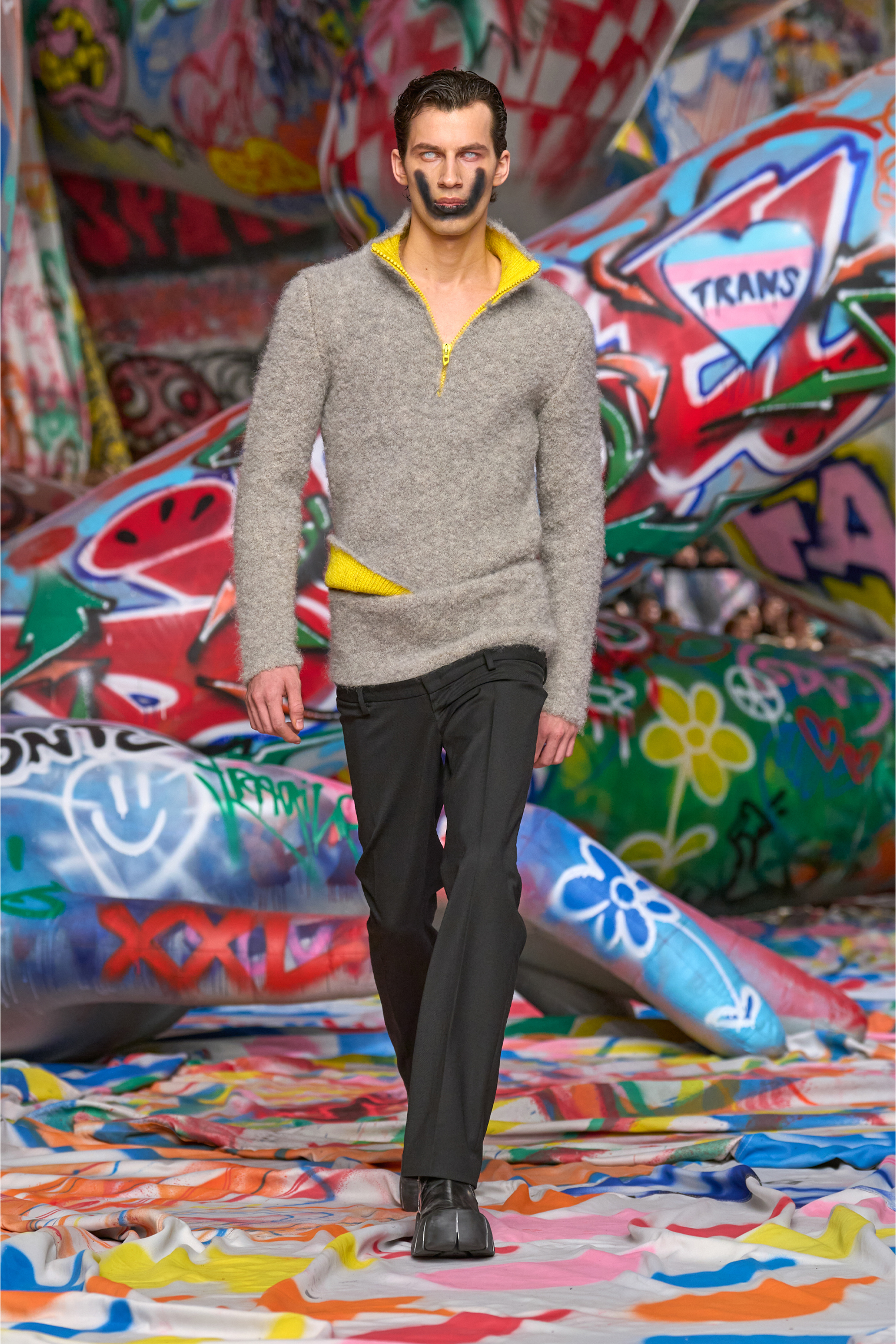 Diesel - K-ELLER, Man's Half-zip jumper with contrast interior in Grey - 3