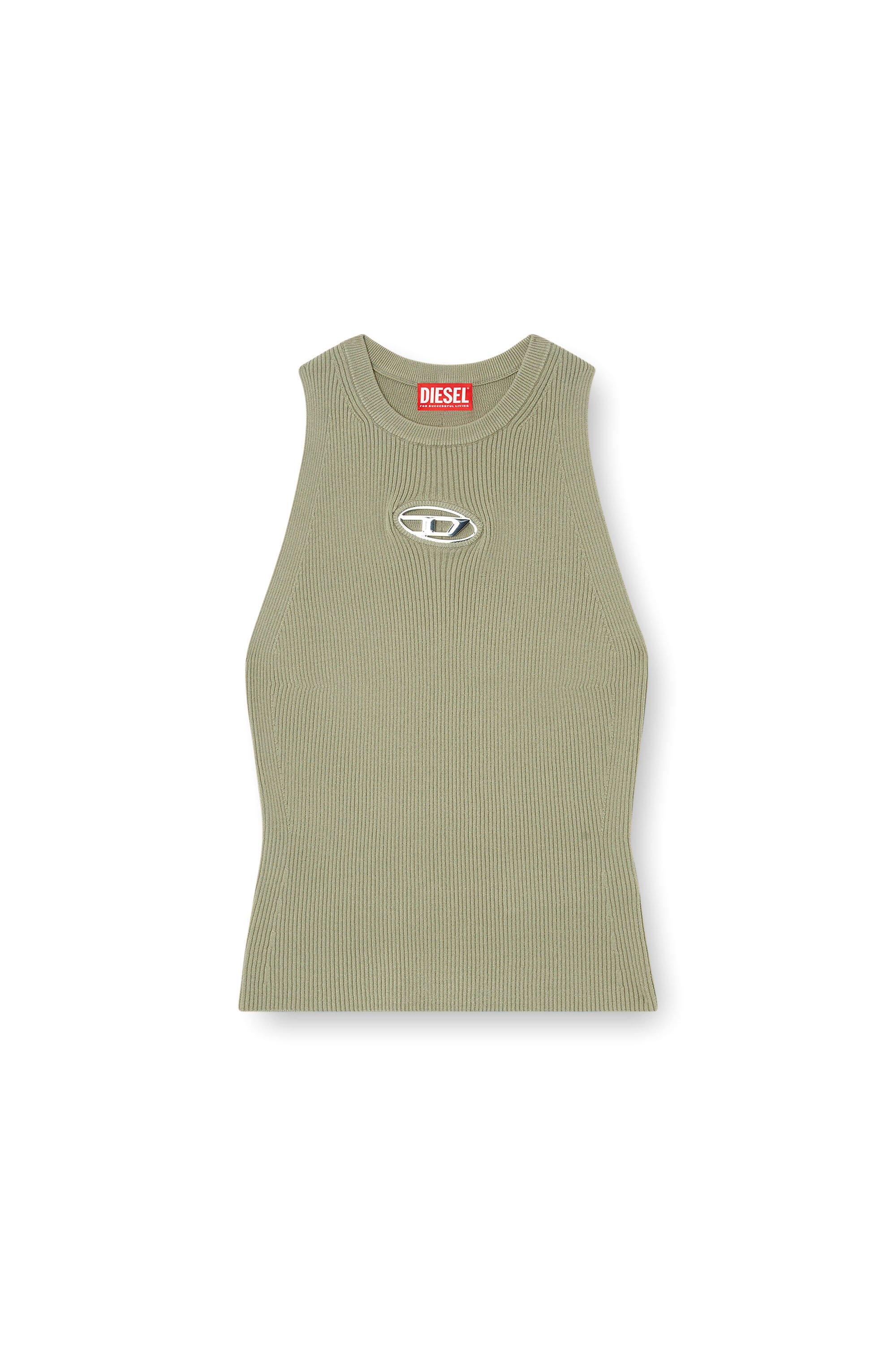 Diesel - M-CADDIX-TOP, Woman's Rib-knit top with small logo plaque in Green - 3