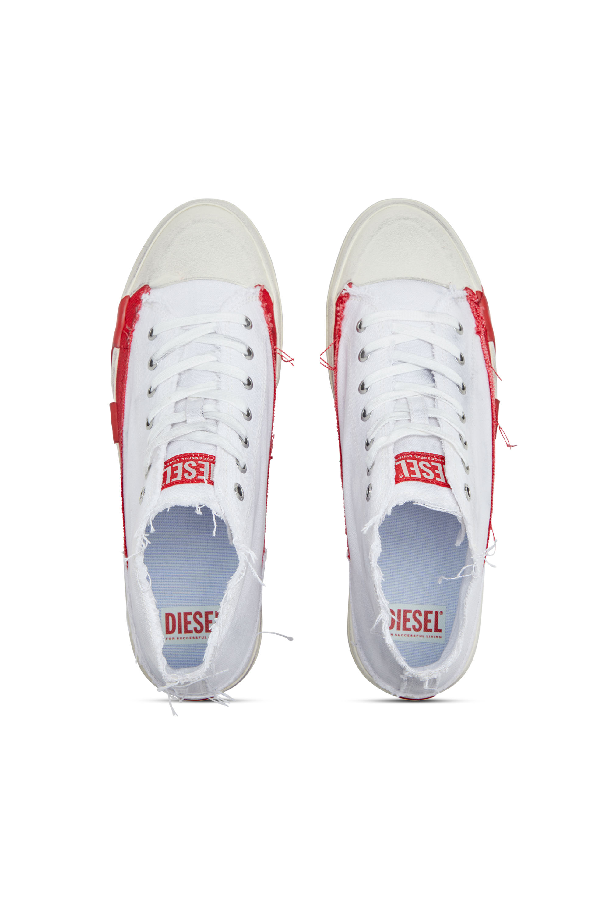 Diesel - S-D-VERSE MID, Man's S-D-Verse-Dirty-effect high-top canvas sneakers in White/Red - 4