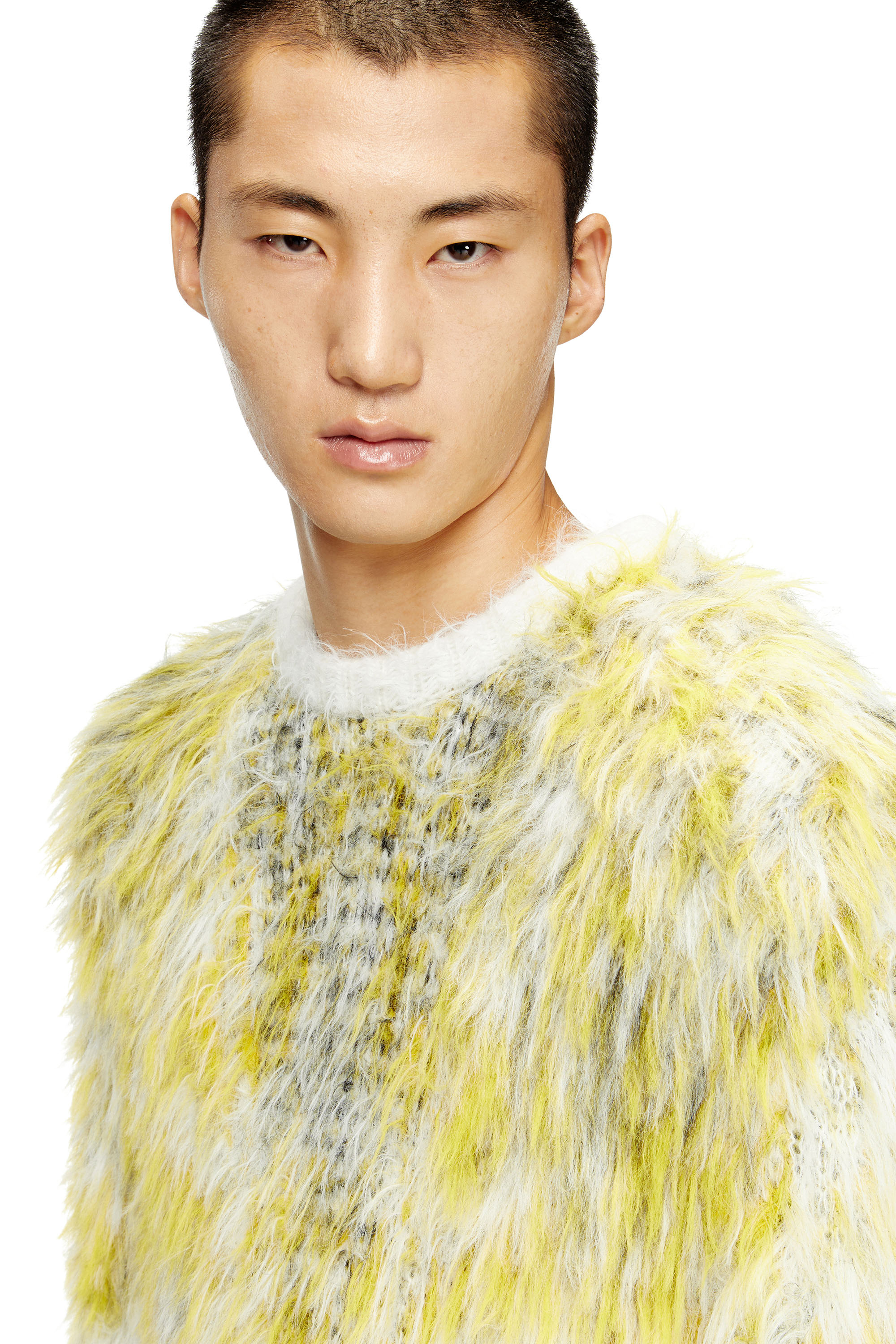 Diesel - K-ALLEN, Man's Jumper in fluffy jacquard knit in White/Yellow - 5
