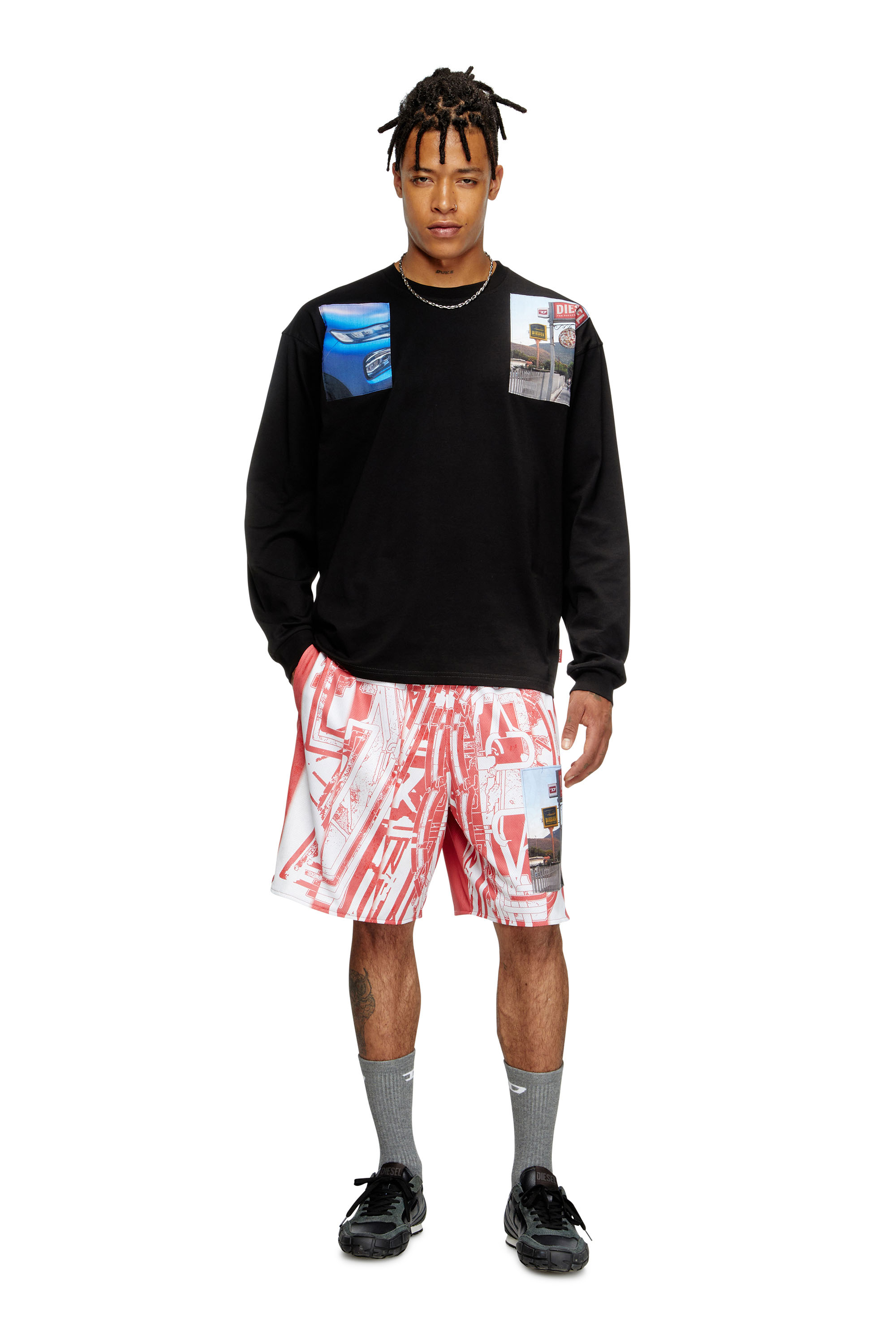 Diesel - T-BOXT-LS-T5, Man's Long-sleeve T-shirt with logo photo patches in Black - 2