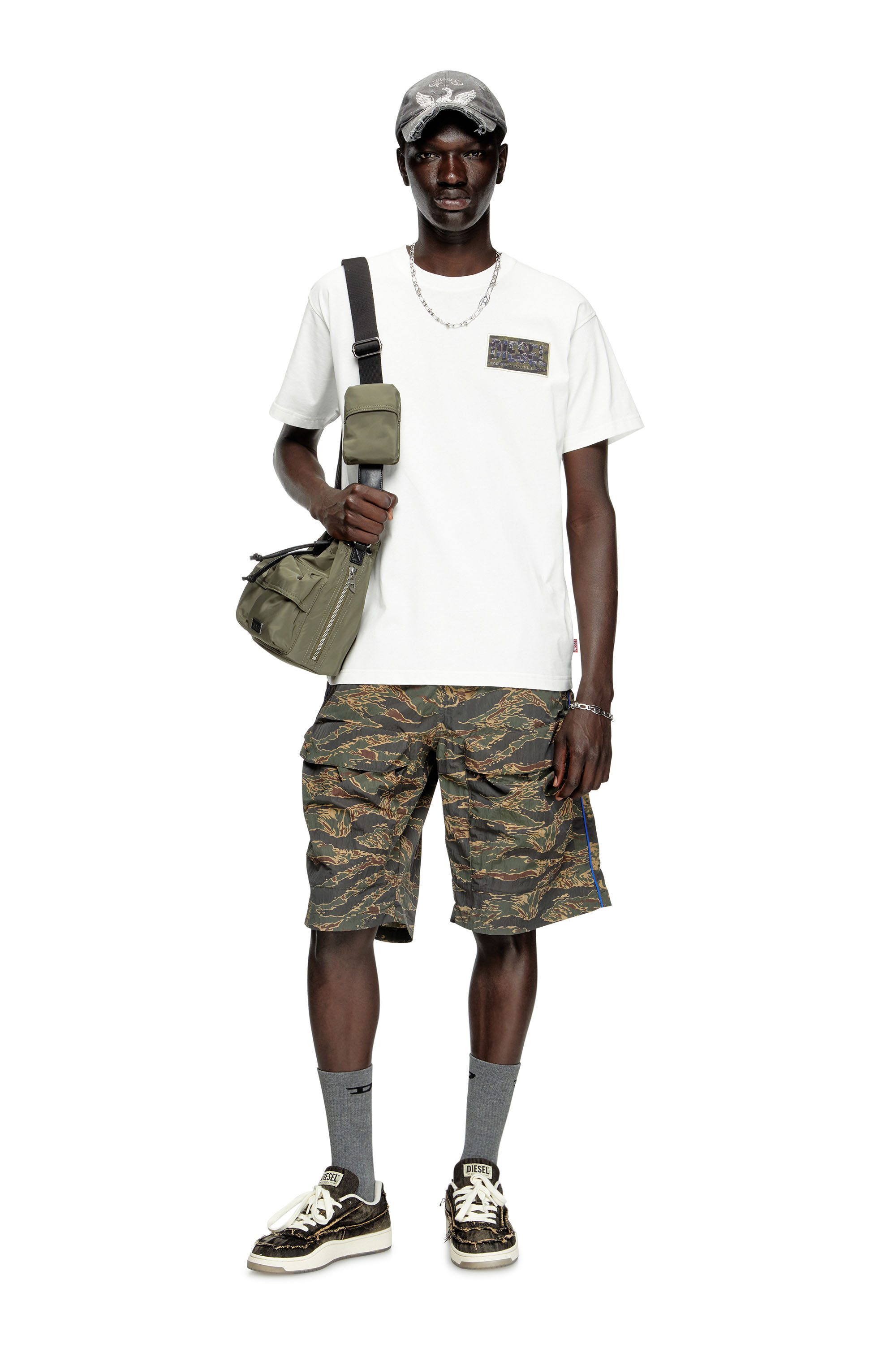Diesel - T-NORM-T3, Man's T-shirt with camo logo patch in White - 1