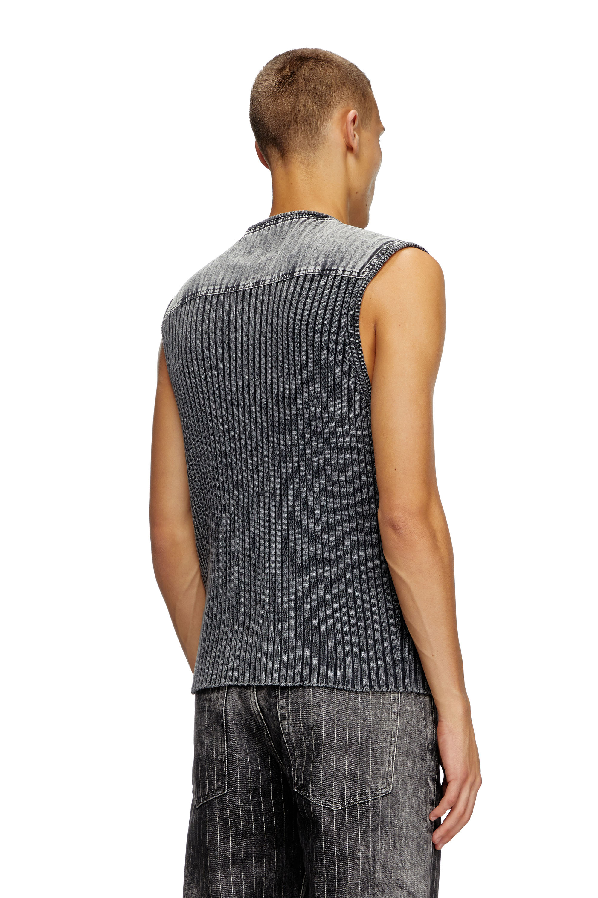 Diesel - K-MARGIE, Man's Utility vest in ribbed knit and denim in Dark grey - 4