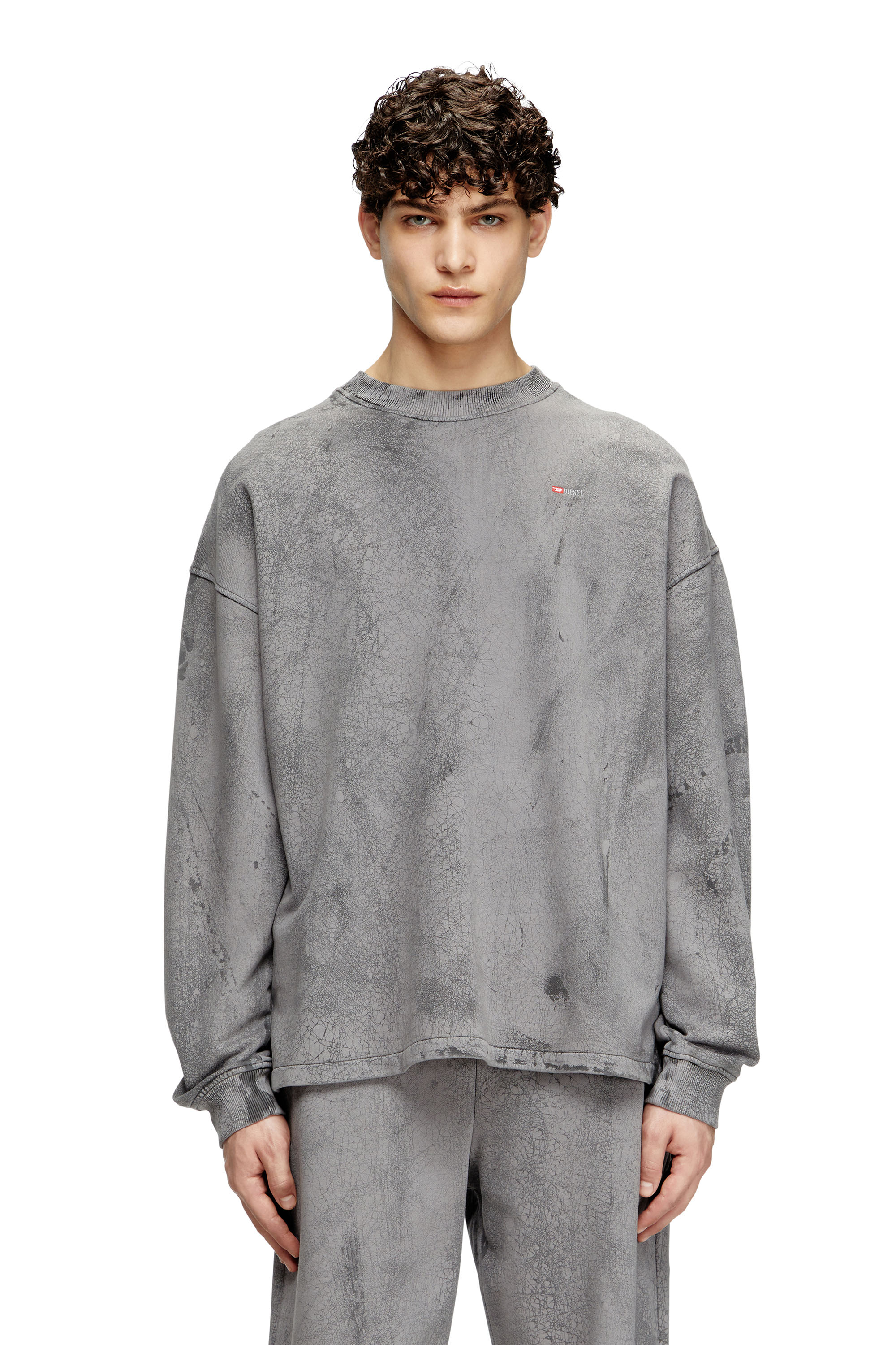 Diesel - S-BAXT-T1, Man's Cracked-effect sweatshirt with micro logo in Grey - 1