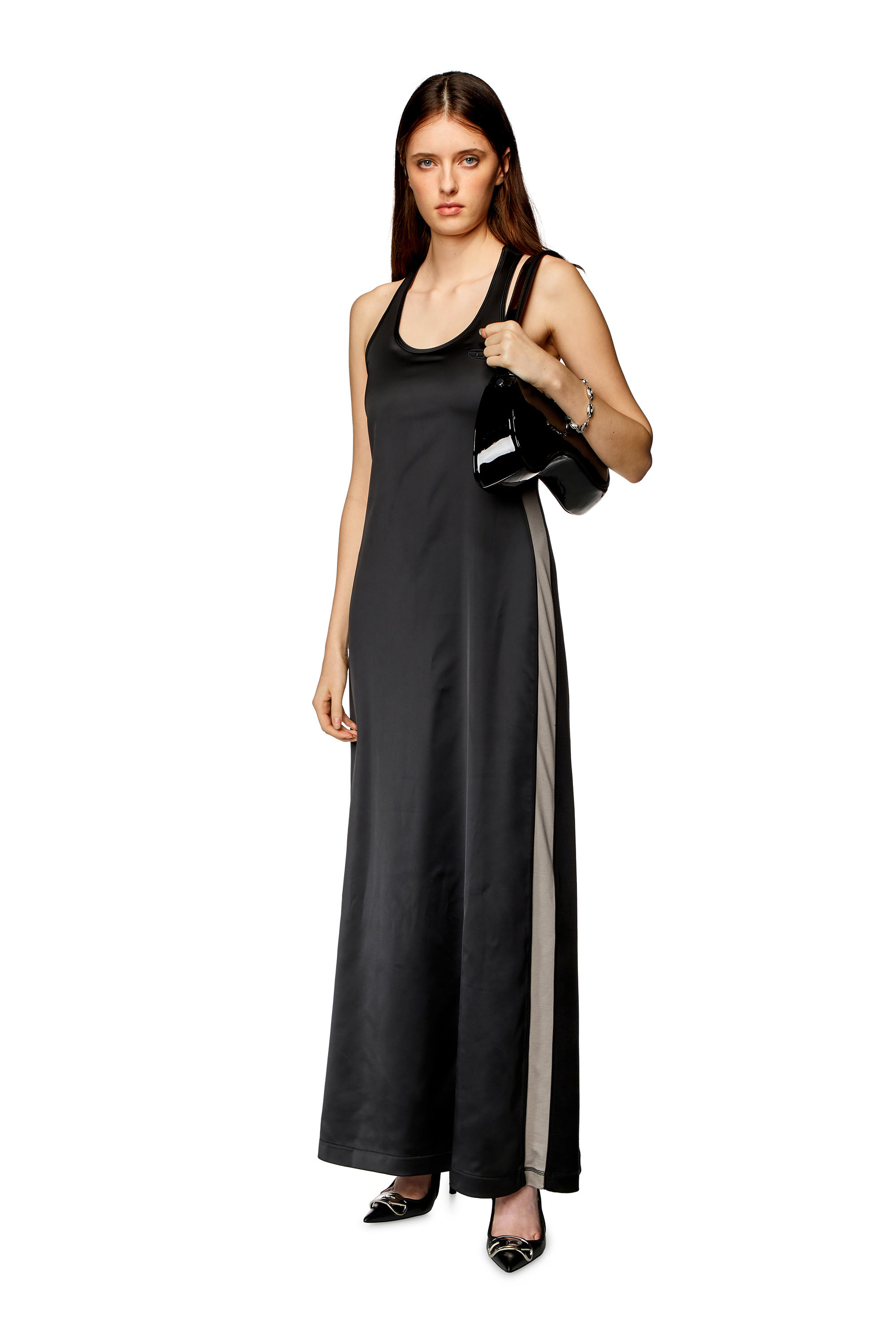 Diesel - D-ARLYN N, Woman Long dress in stretch satin and jersey in Black - Image 1