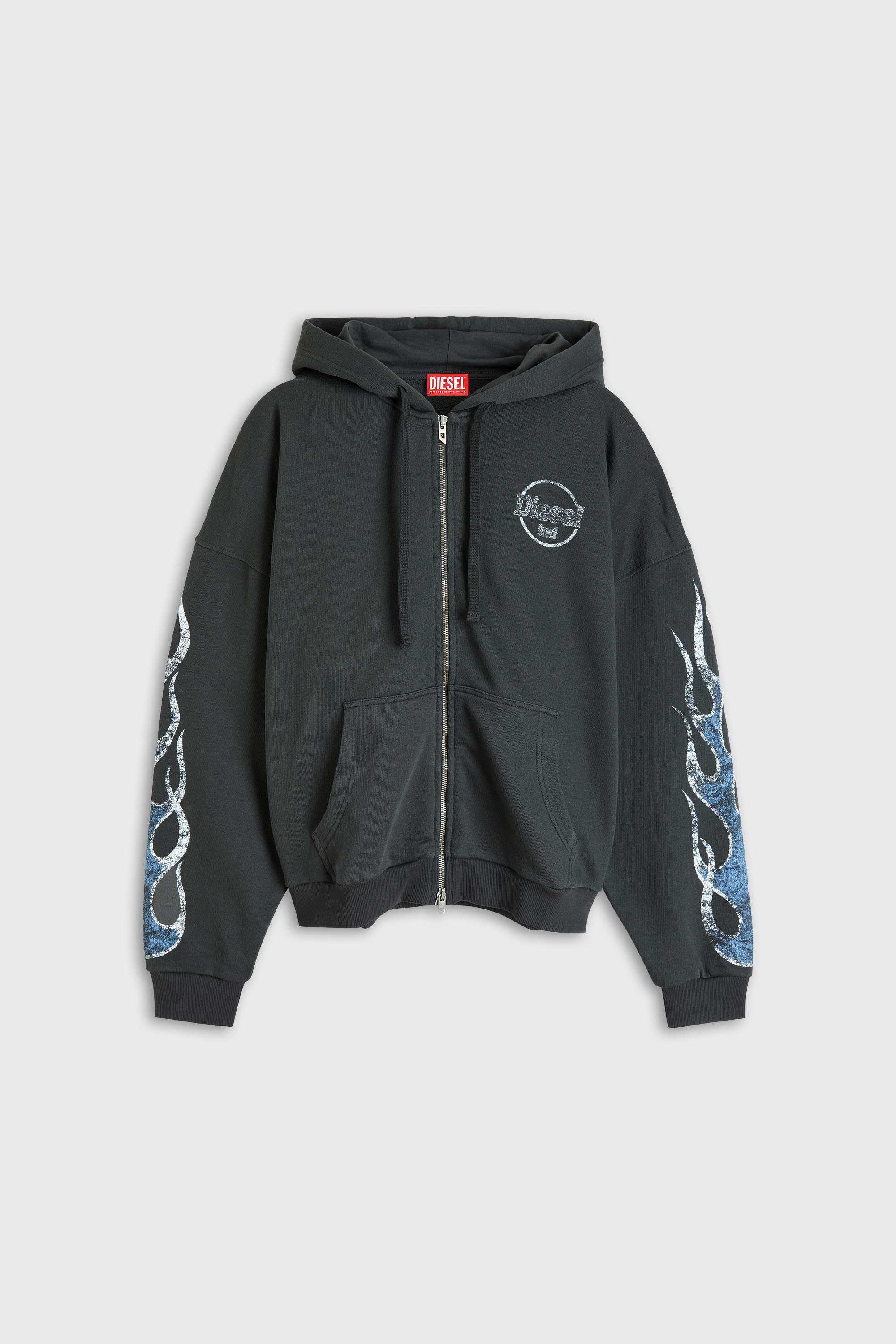 Diesel - S-TOLY-ZIP, Man's Zip-up hoodie with crack print in Dark grey - 1