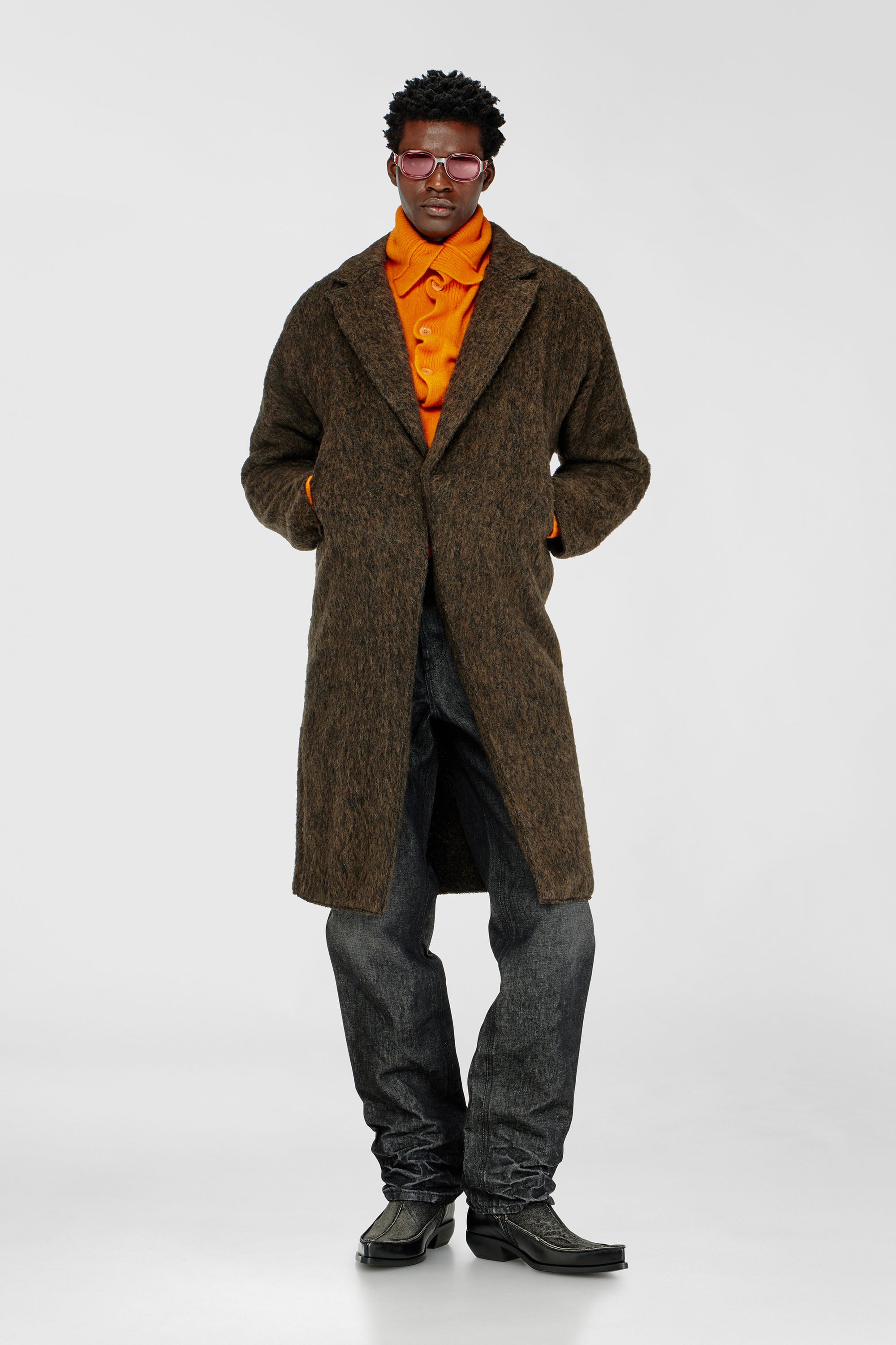 Diesel - W-HULL, Man's Coat in wool and alpaca blend in Brown - 2
