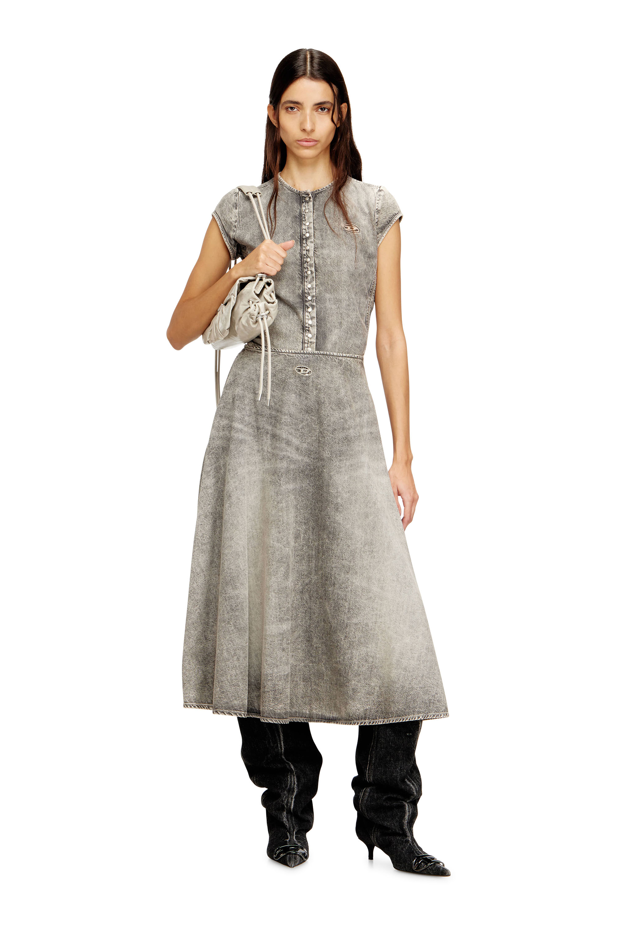 Diesel - DE-ROSET-S, Woman's Short-sleeve denim shirt with athletic stripes in Grey - 2