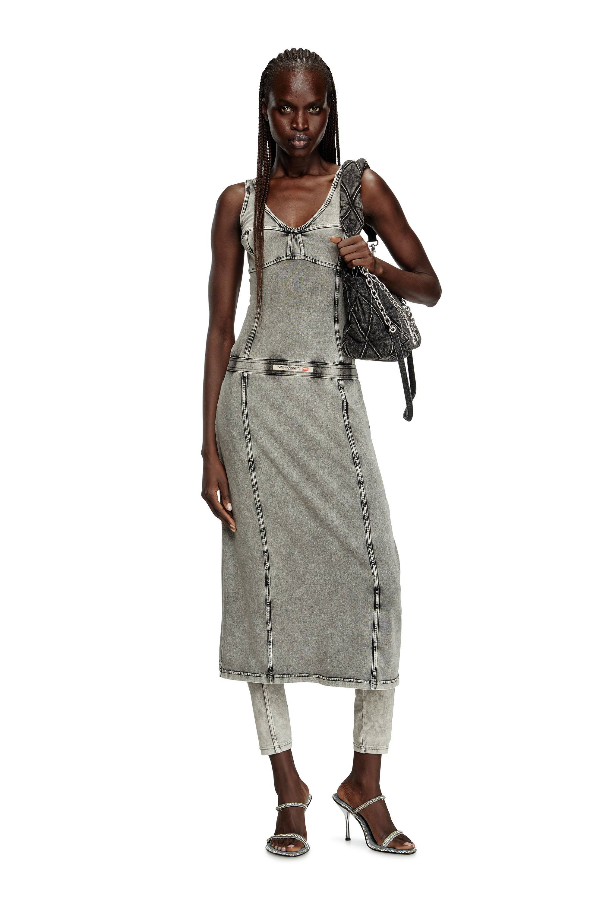 Diesel - D-INNY, Woman's Sleeveless midi dress with denim effect in Grey - 3