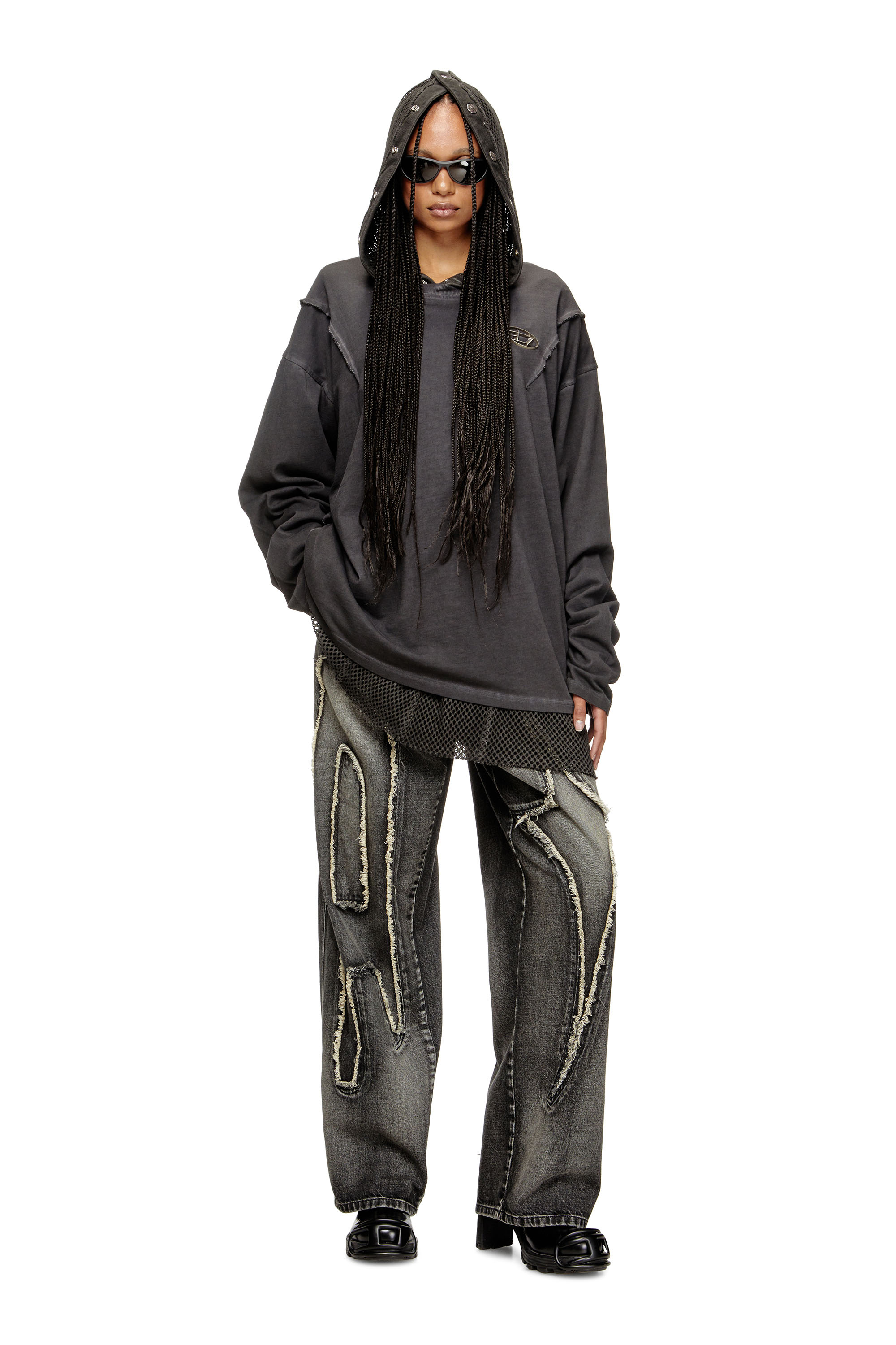 Diesel - T-THUG-T-SHIRT, Unisex's Long-sleeve T-shirt with faded effect in Dark grey - 7