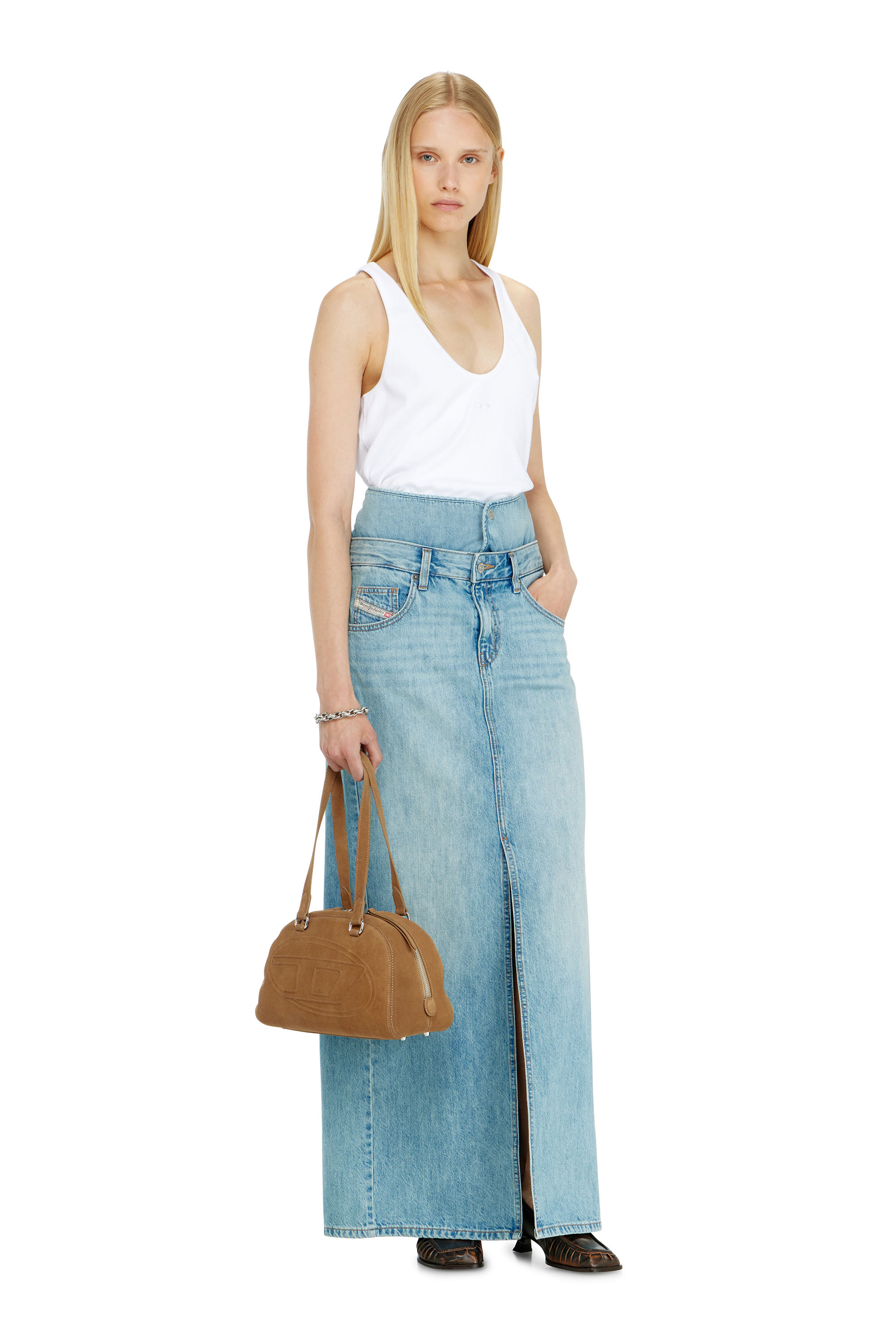 Diesel - DE-SPIVEY, Woman's Jean-illusion denim maxi skirt with slits in null - 2
