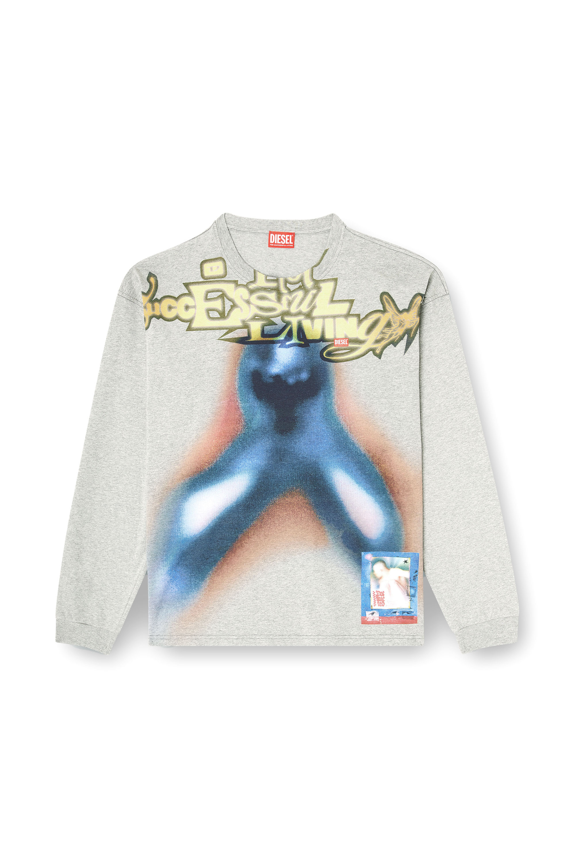 Diesel - T-BOXT-LS-V1, Man's Cotton T-shirt with digital print in Blue/Grey - 2