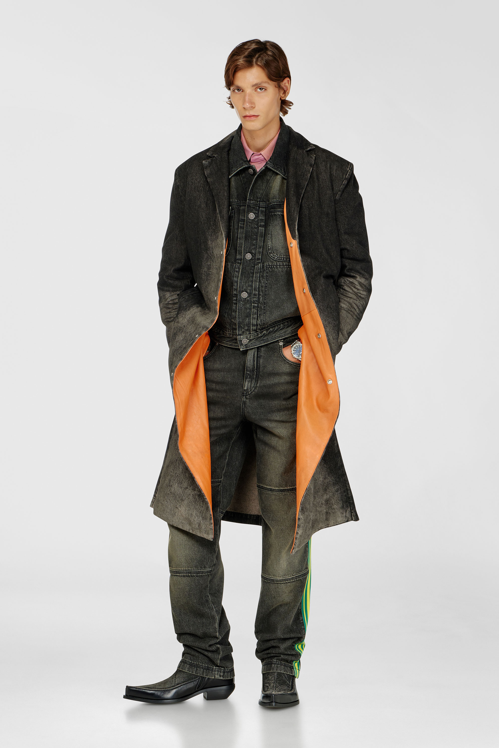 Diesel - D-IANCH-FSJ, Unisex's Long coat in dirty-effect denim in Black - 2
