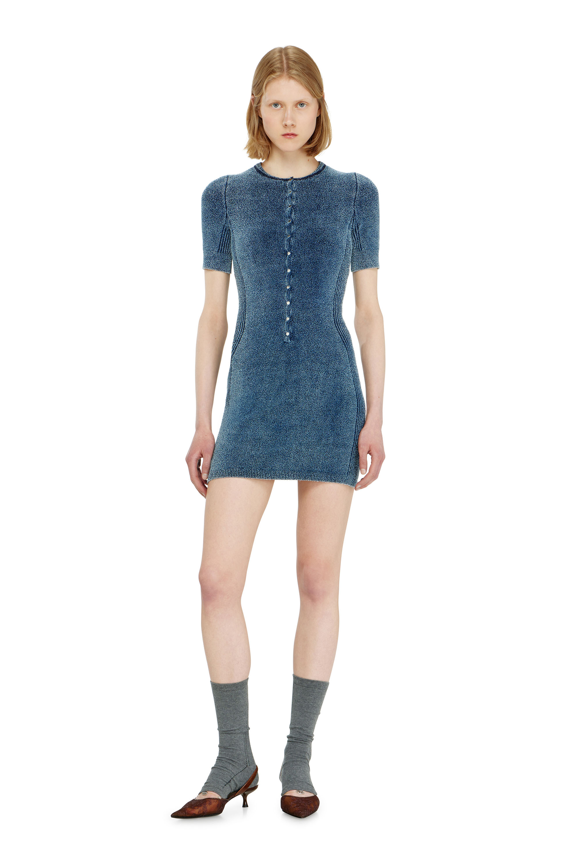 Diesel - M-ESTEE DRESS, Woman's Short dress in indigo boucl&eacute; knit in null - 2
