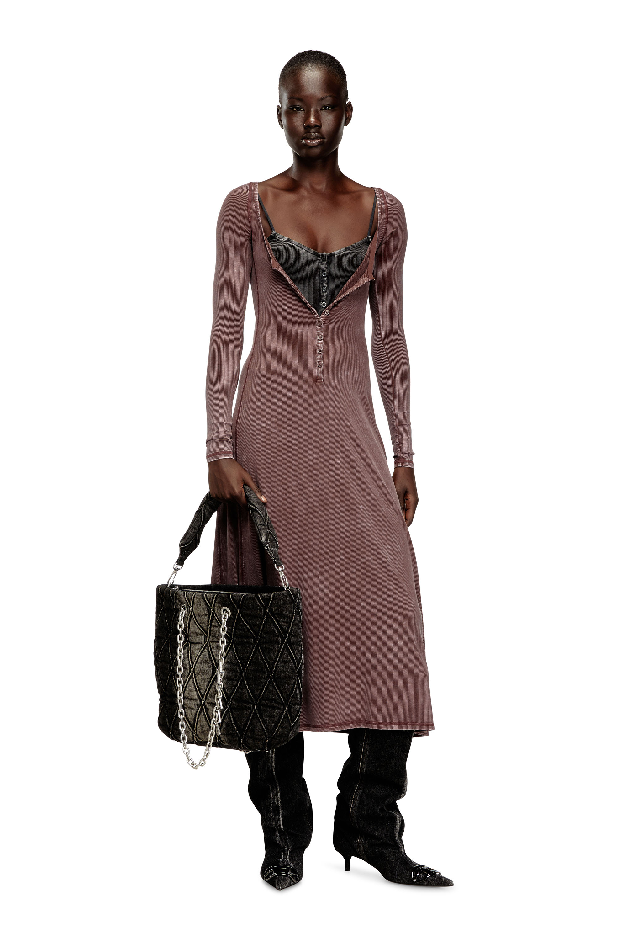 Diesel - CHARM-D SHOPPER M, Woman's Charm-D-Tote bag in quilted denim in Black - 2