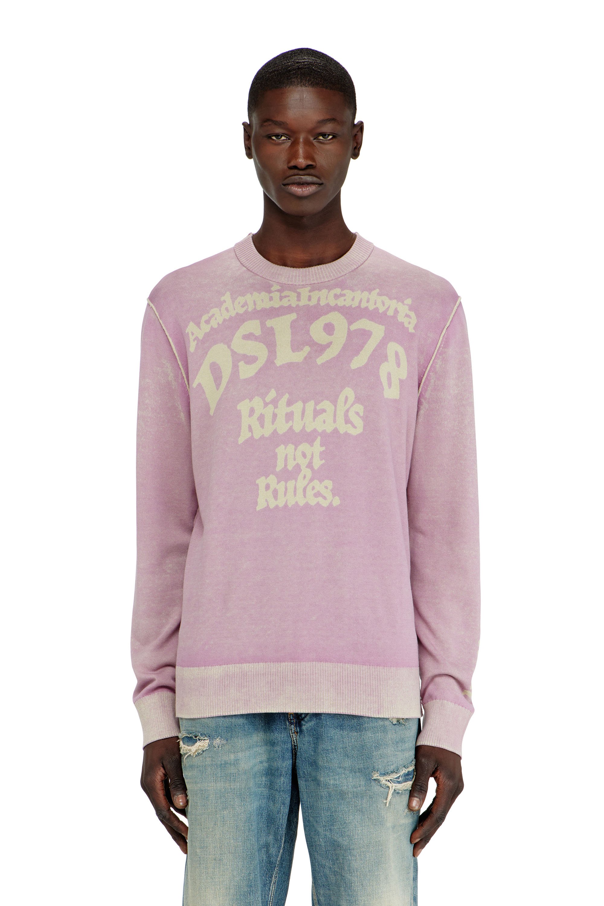Diesel - K-LAUTI, Man's Treated cotton jumper with slogan in Lilac - 1