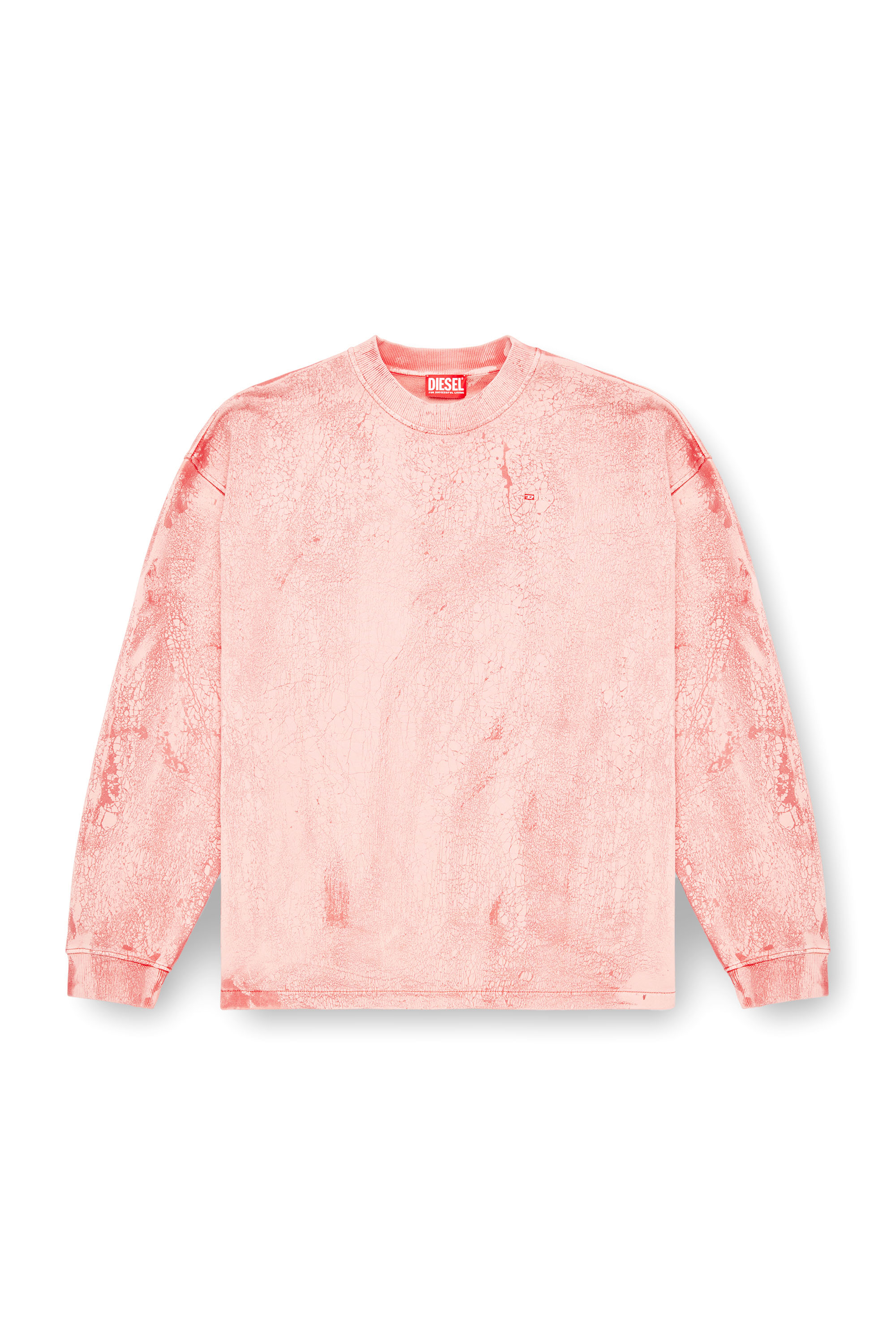 Diesel - S-BAXT-T1, Man's Cracked-effect sweatshirt with micro logo in Pink - 3