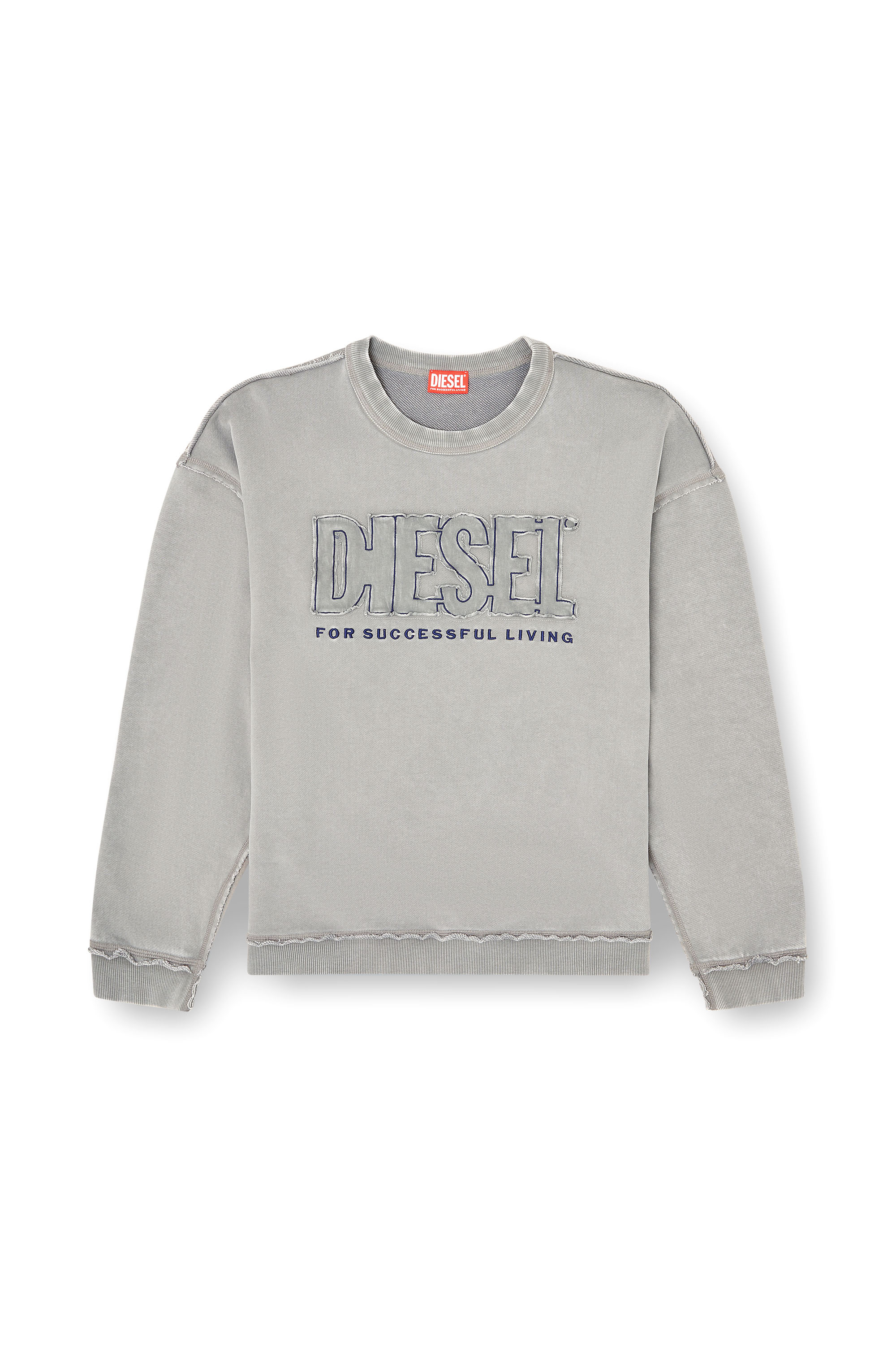 Diesel - S-BOXT-RAW-V1, Man's Cotton sweatshirt with appliqué logo in Grey - 2