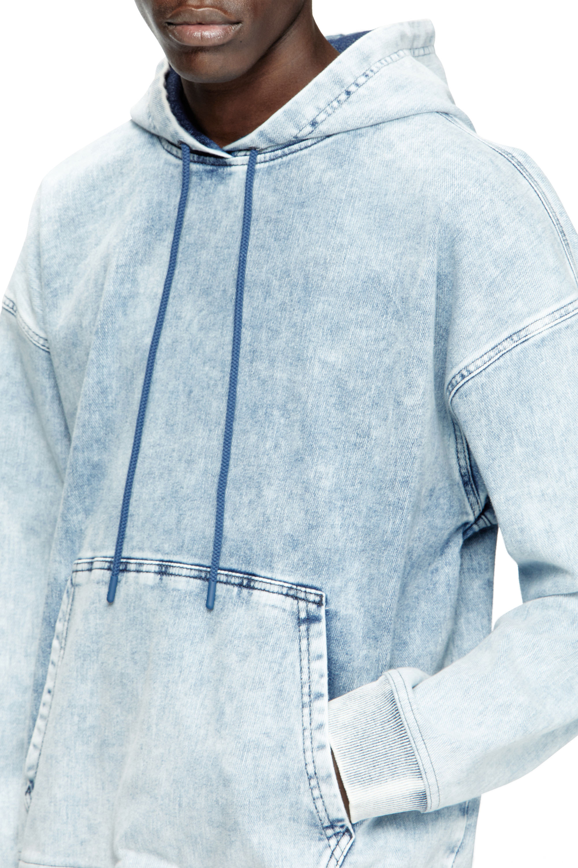 Diesel - D-REBBIT-S-TRACK, Unisex's Hoodie in marbled denim in Light Blue - 5