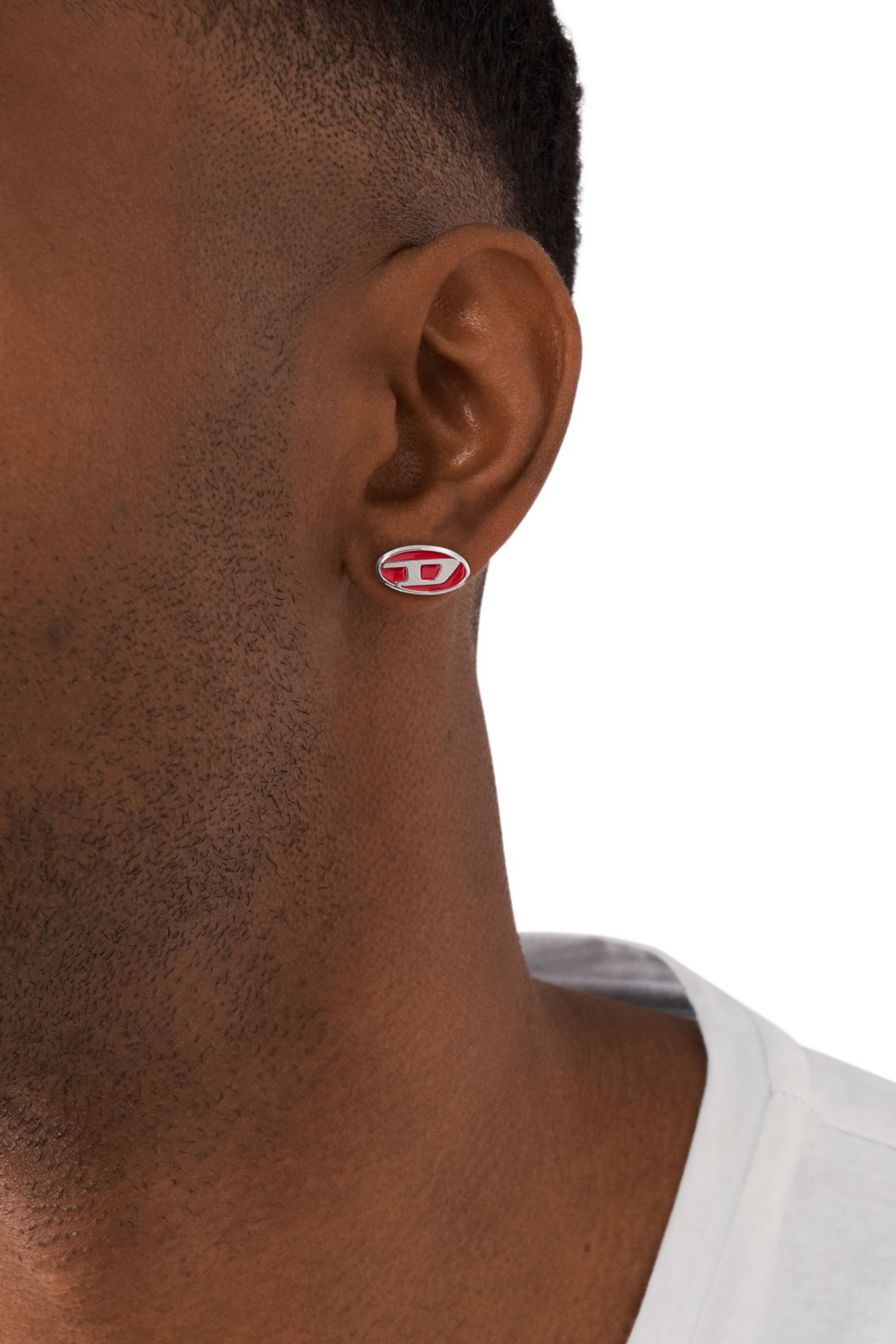 Diesel - DX1443, Unisex's Red enamel and stainless steel single stud earring in Silver - 3