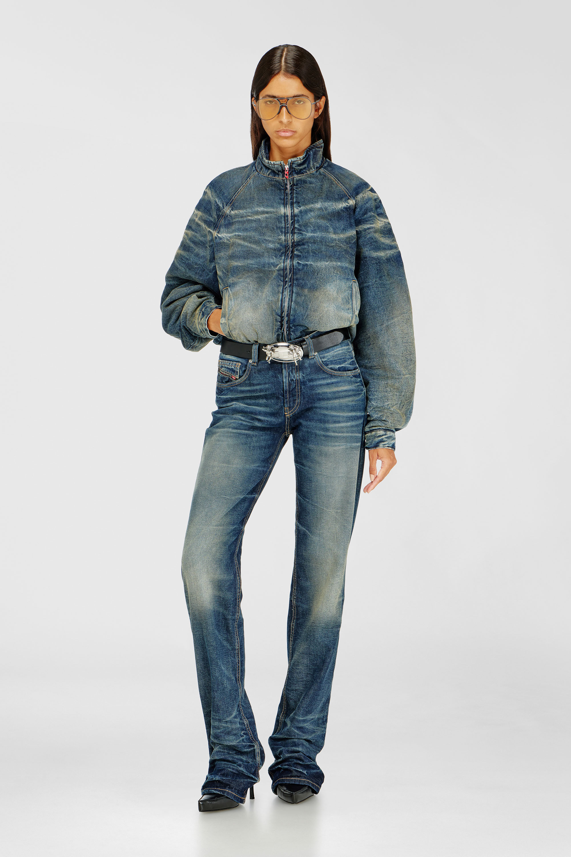 Diesel - DE-BARUS-FSJ1, Woman's Padded jacket in dirty-effect creased denim in Medium blue - 2