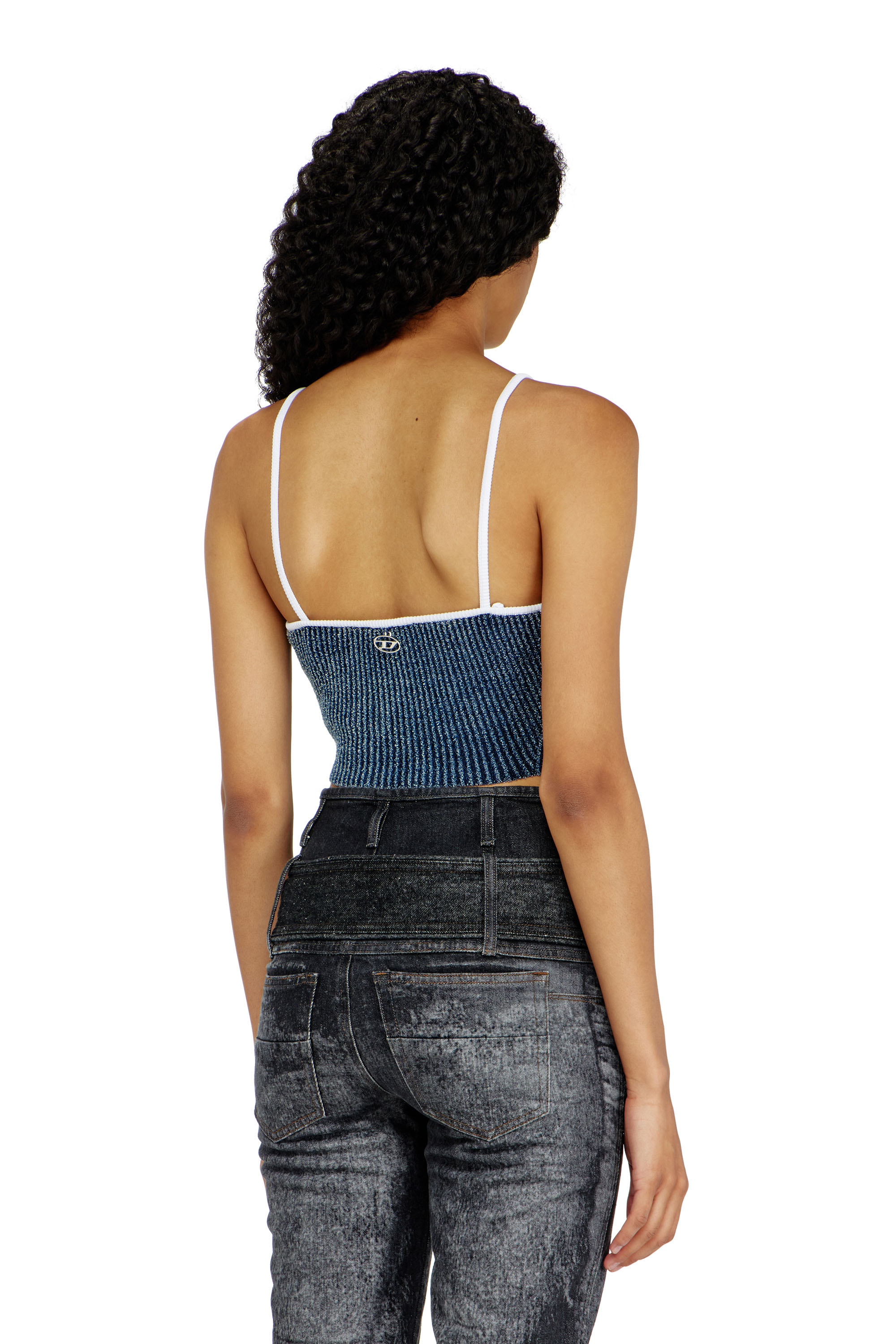 Diesel - M-ESTERE, Woman's Crop top in indigo boucl&eacute; ribbed knit in Blue/White - 4