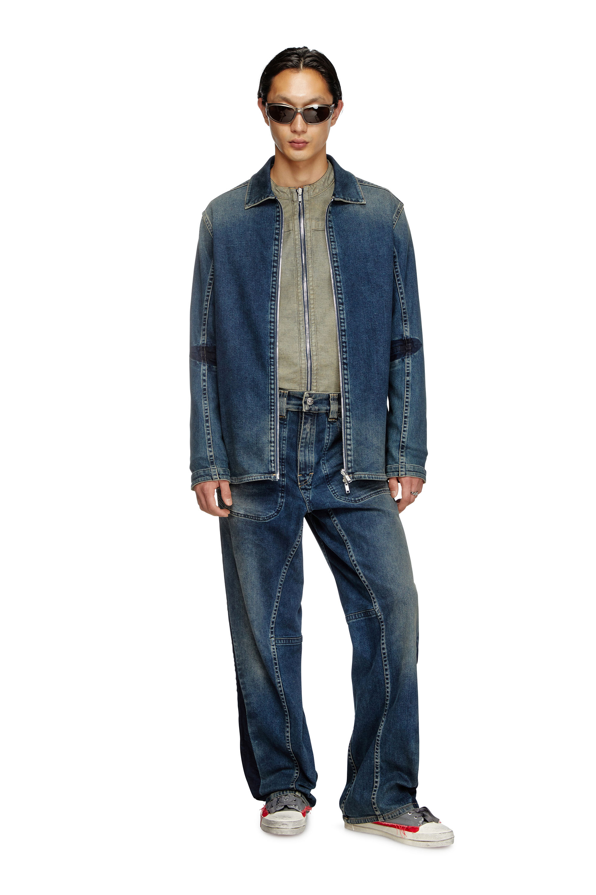 Diesel - D-SIMPLY-RE, Man's Zipped shirt in Rehab denim in Dark Blue - 3