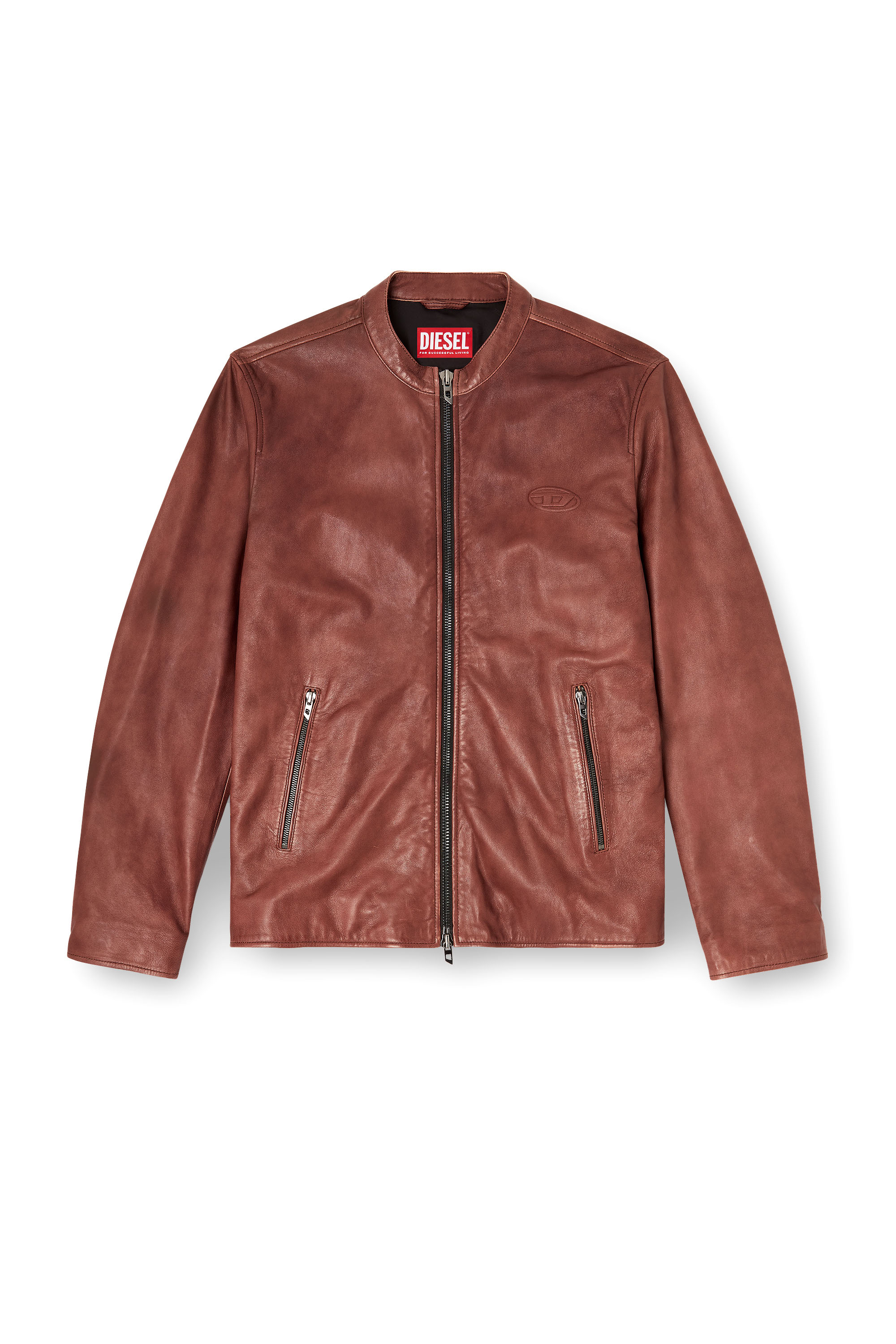 Diesel - L-TAD-BKBX, Man's Leather biker jacket with archival logo in Brown - 3