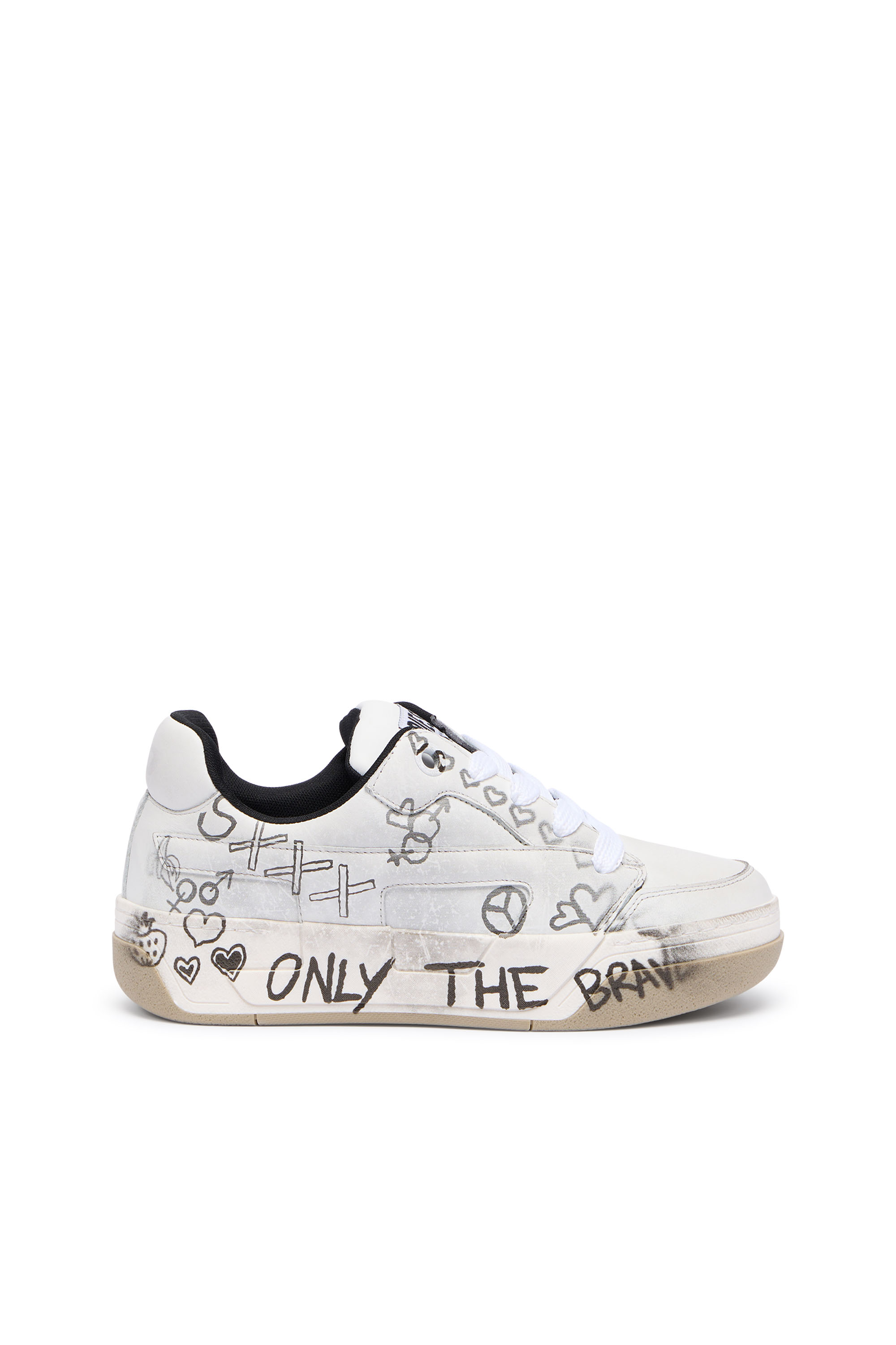 Diesel - S-D-OLLIE LOW, Man's D-Ollie-Leather sneakers with graffiti print in White - 1