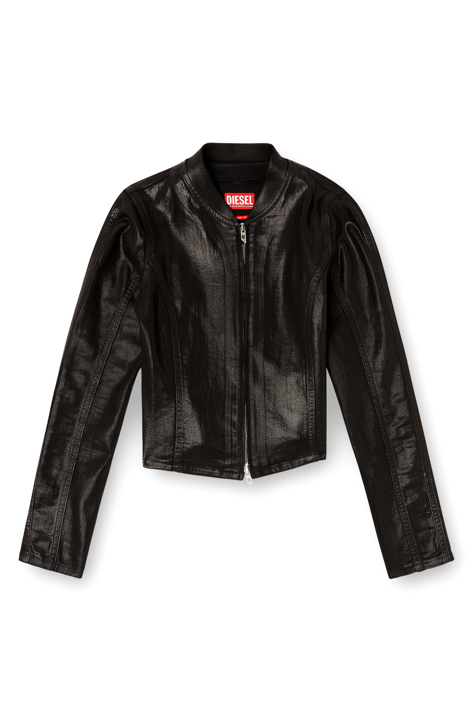 Diesel - DE-GARY-D JOGG, Woman's Cropped jacket in shiny coated JoggJeans in Black/Dark grey - 3