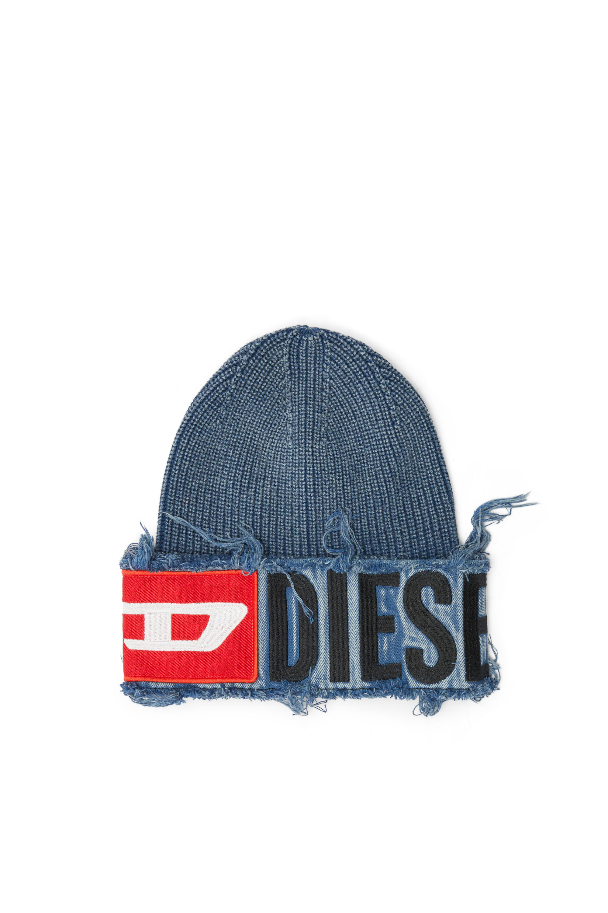 Diesel - K-FROK, Unisex's Denim effect beanie with bold patch detail in Blue - 1