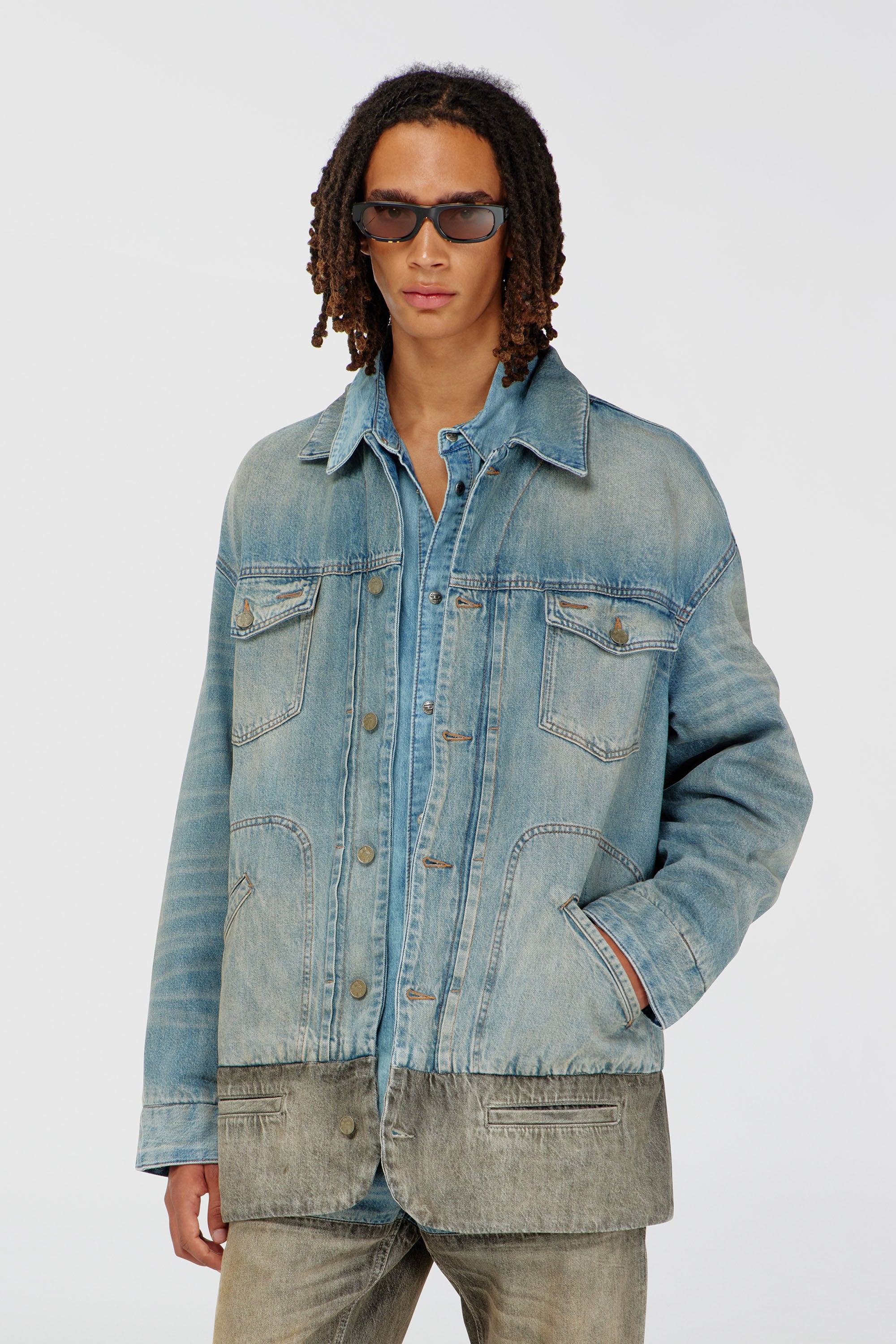 Diesel - D-ARI-S, Man's Denim jacket with contrast hem in Grey/Blue - 2